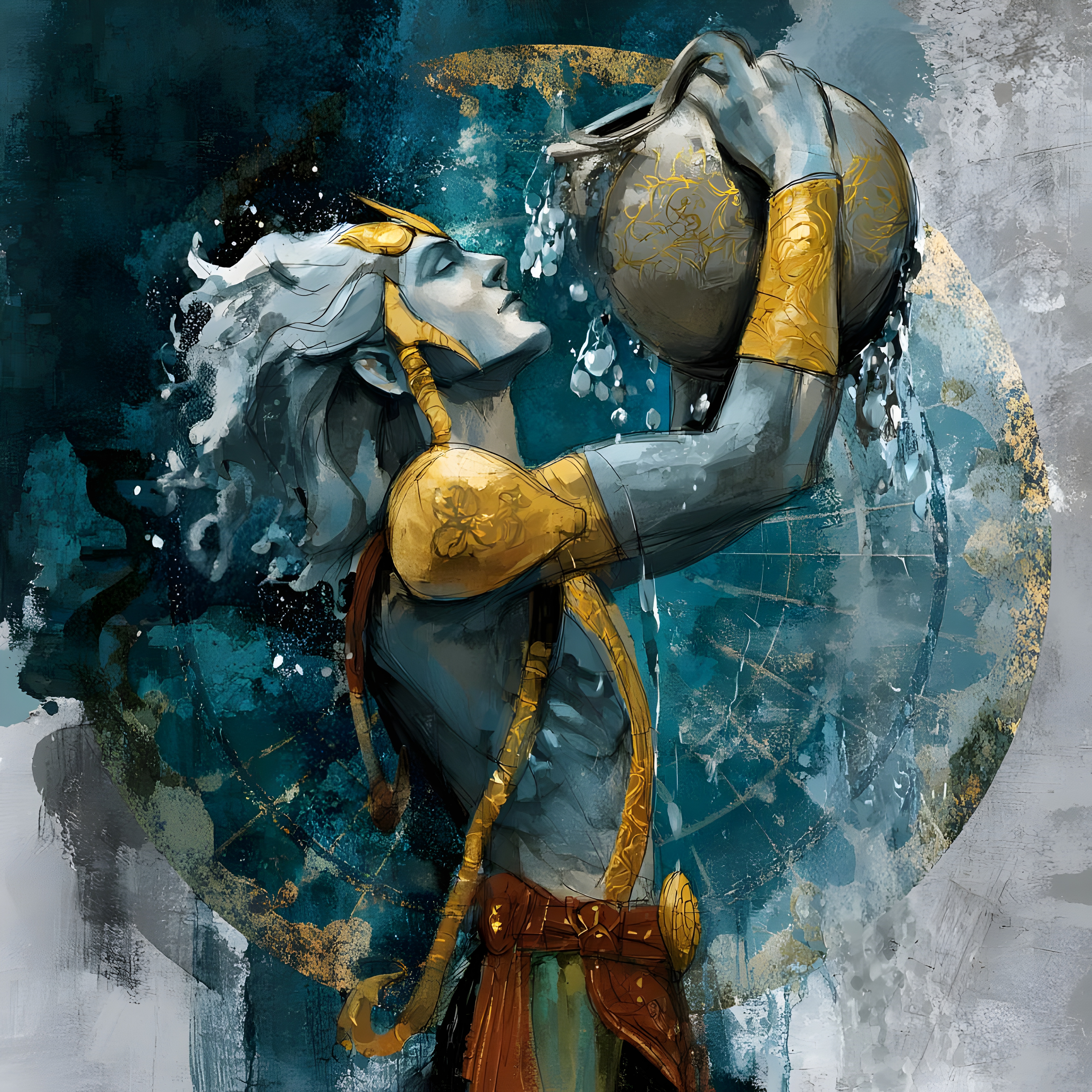 Artistic Silk Poster - Colorful Aquarius the Water Bearer Astrological Zodiac Sign Print for Home &amp; Outdoor Decor product thumbnail image