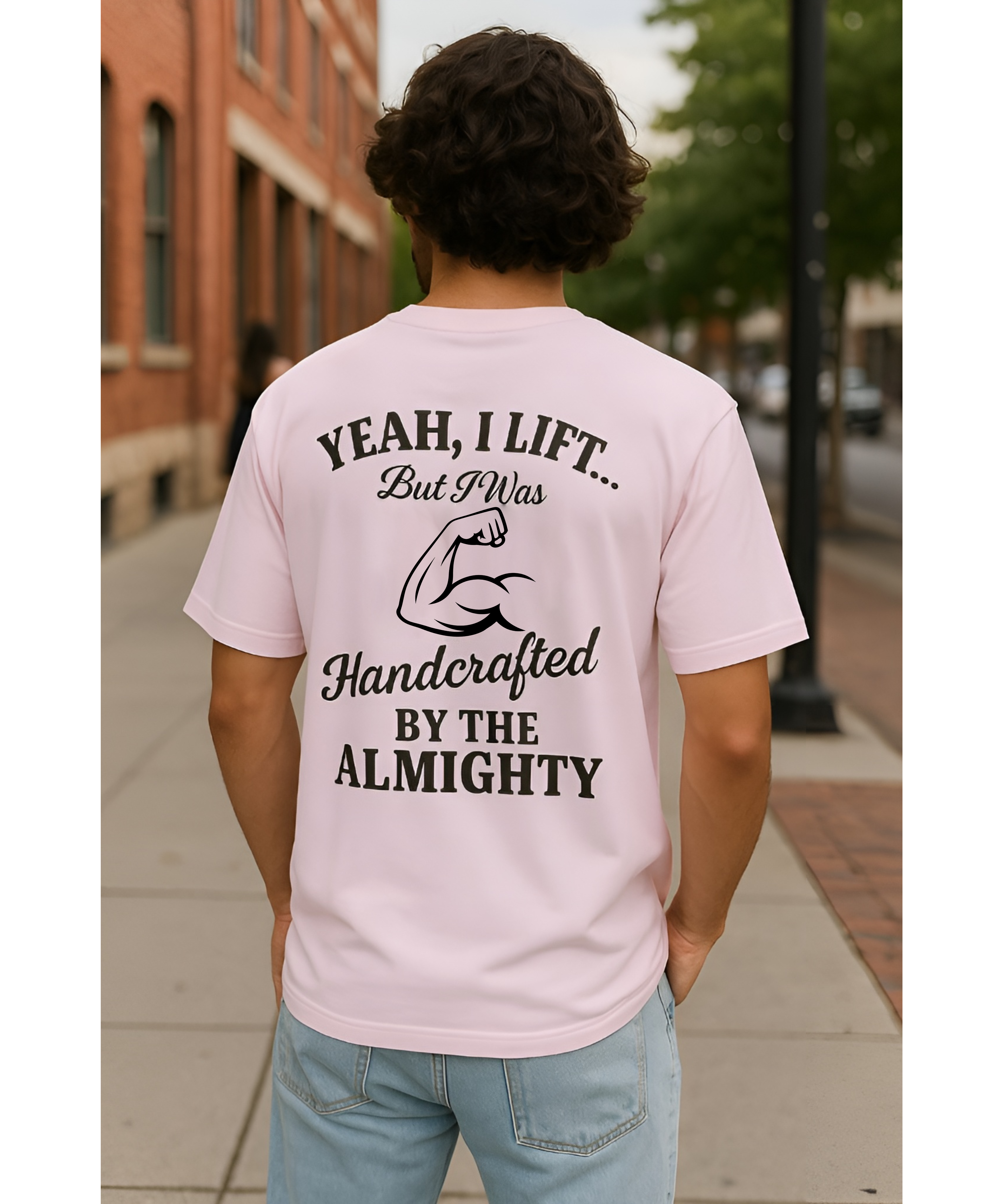 Yeah I Lift But I Was Handcrafted by the Almighty Christian Workout Shirt – Faith and Fitness Oversized Boxy Tee, Psalm 139:14 Gym Shirt, Christian Apparel for Men and Women product thumbnail image