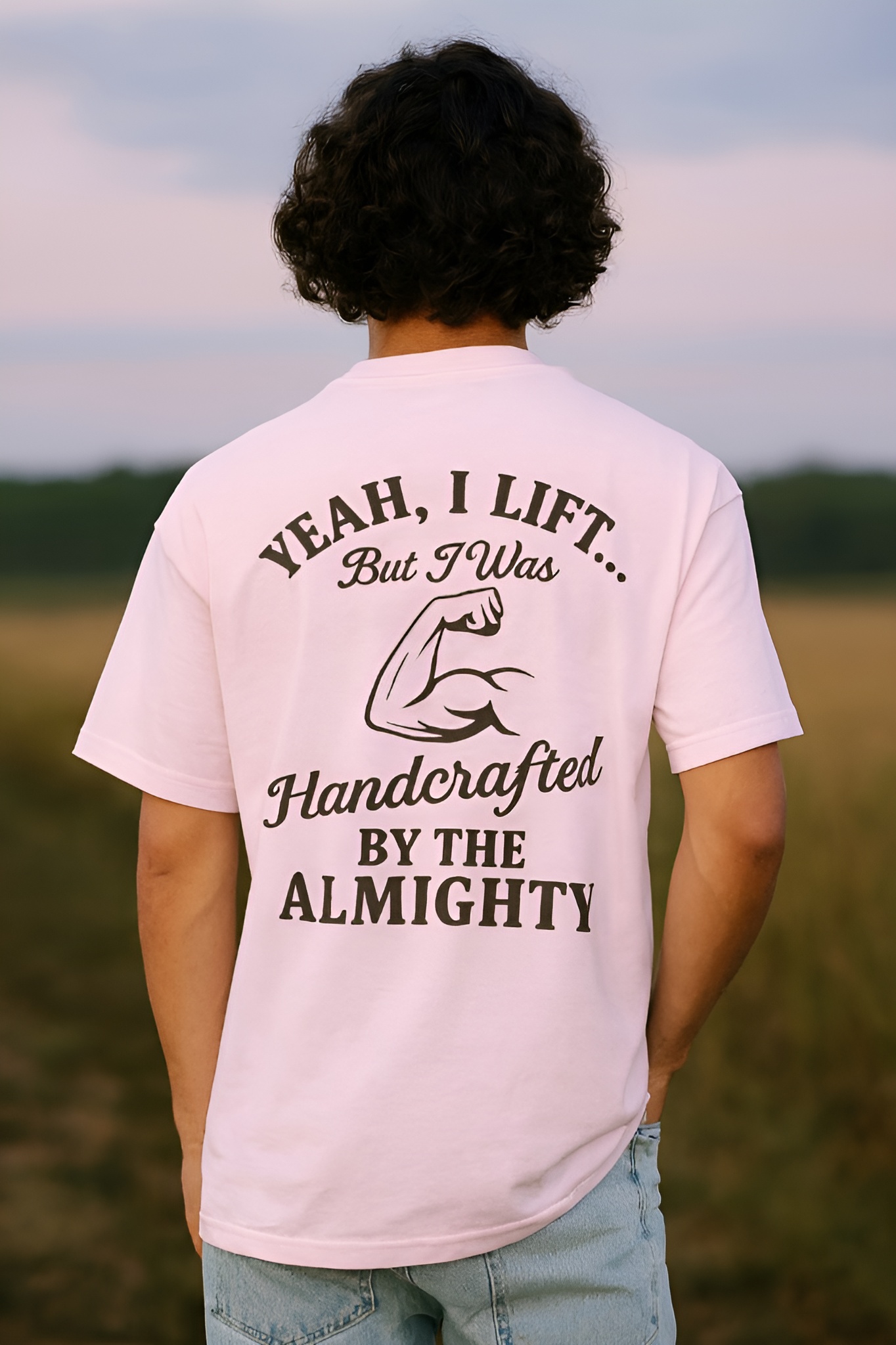Yeah I Lift But I Was Handcrafted by the Almighty Christian Workout Shirt – Faith and Fitness Oversized Boxy Tee, Psalm 139:14 Gym Shirt, Christian Apparel for Men and Women product thumbnail image