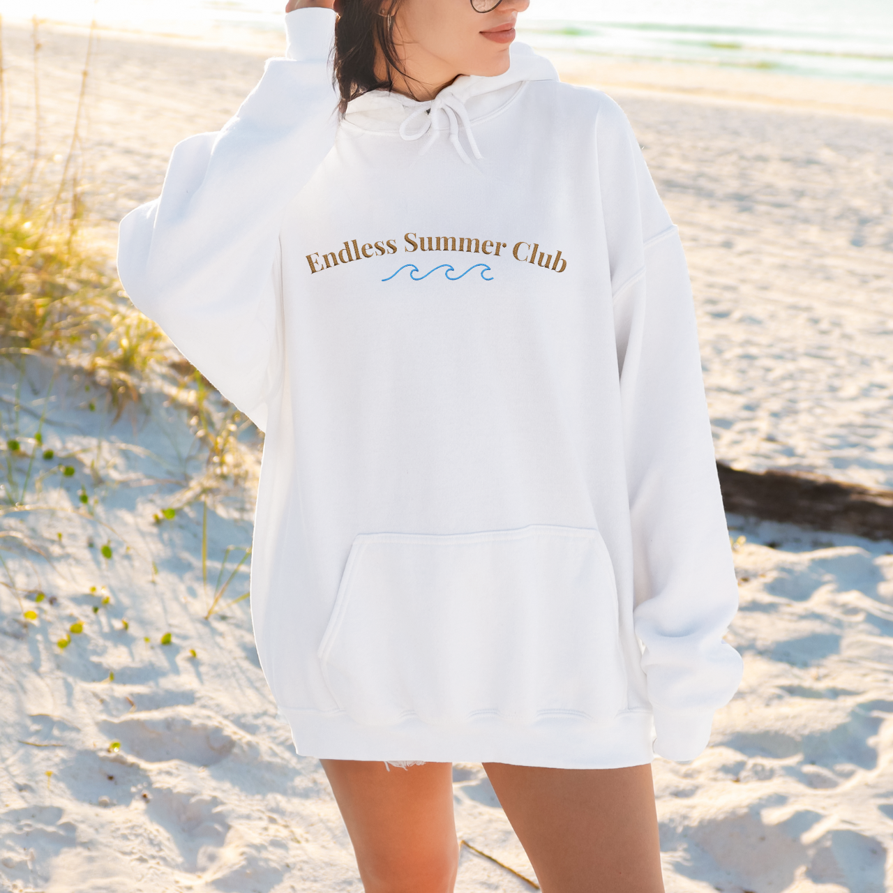 Endless Summer Club Embroidered Hoodie | Beachy Minimalist Sweatshirt product thumbnail image