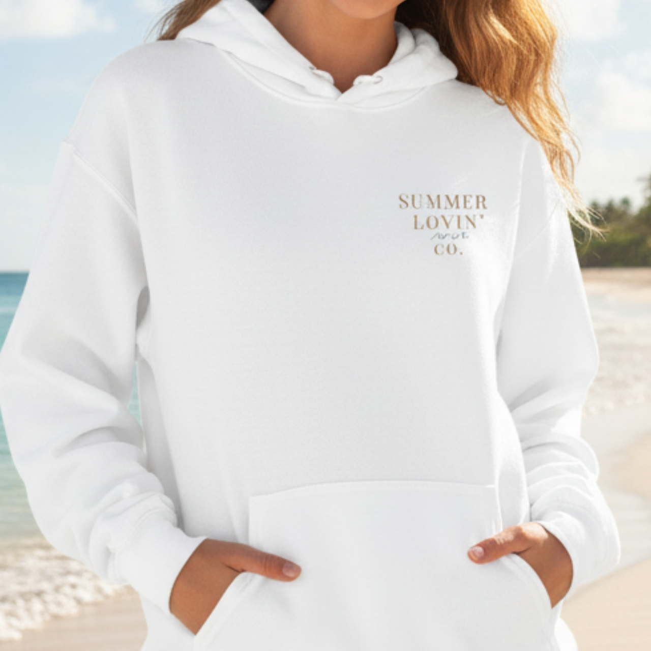 Summer Lovin’ Co. Embroidered Hoodie | Coastal Minimalist Sweatshirt product thumbnail image Summer Lovin’ Co. Embroidered Hoodie | Coastal Minimalist Sweatshirt product thumbnail image