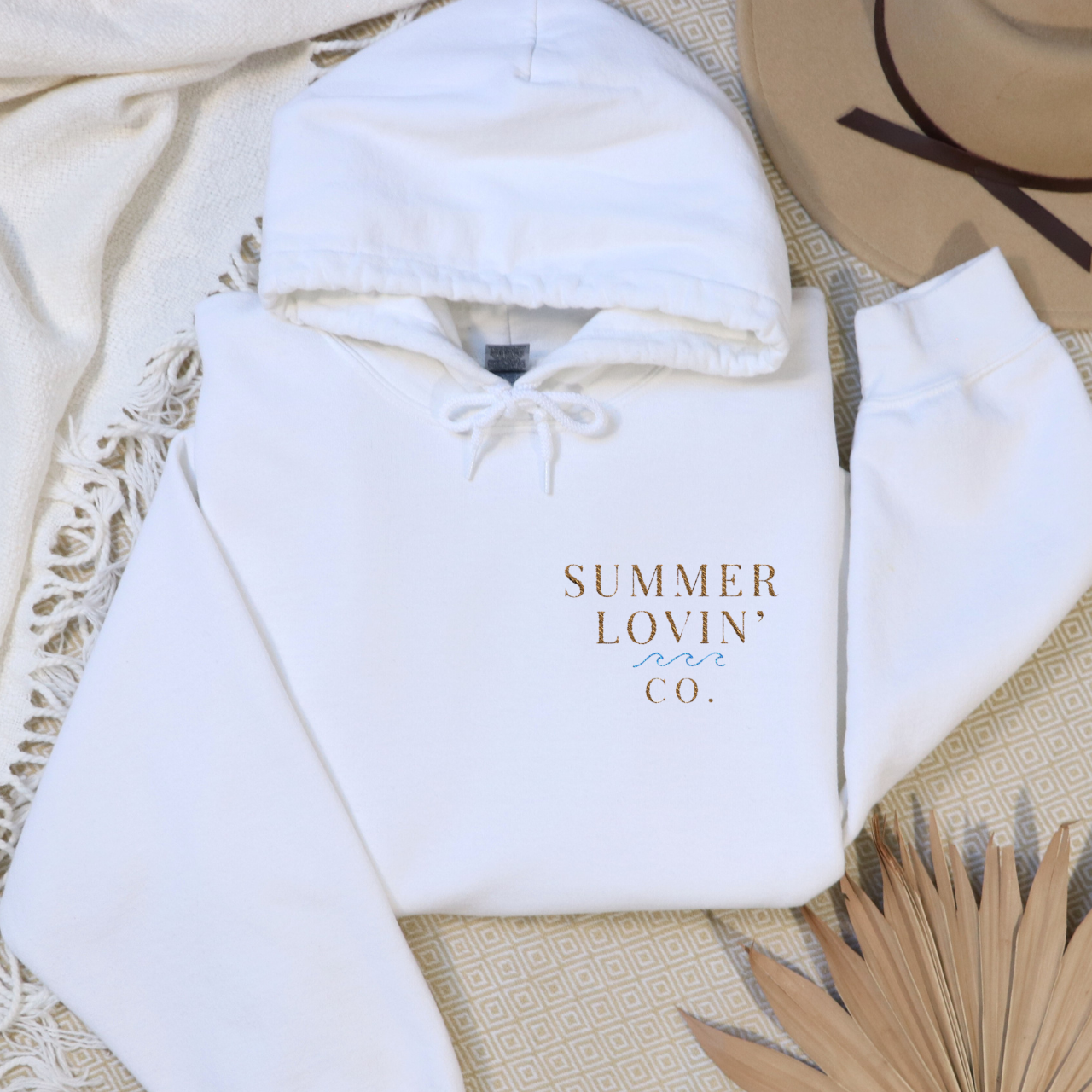Summer Lovin’ Co. Embroidered Hoodie | Coastal Minimalist Sweatshirt product thumbnail image Summer Lovin’ Co. Embroidered Hoodie | Coastal Minimalist Sweatshirt product thumbnail image