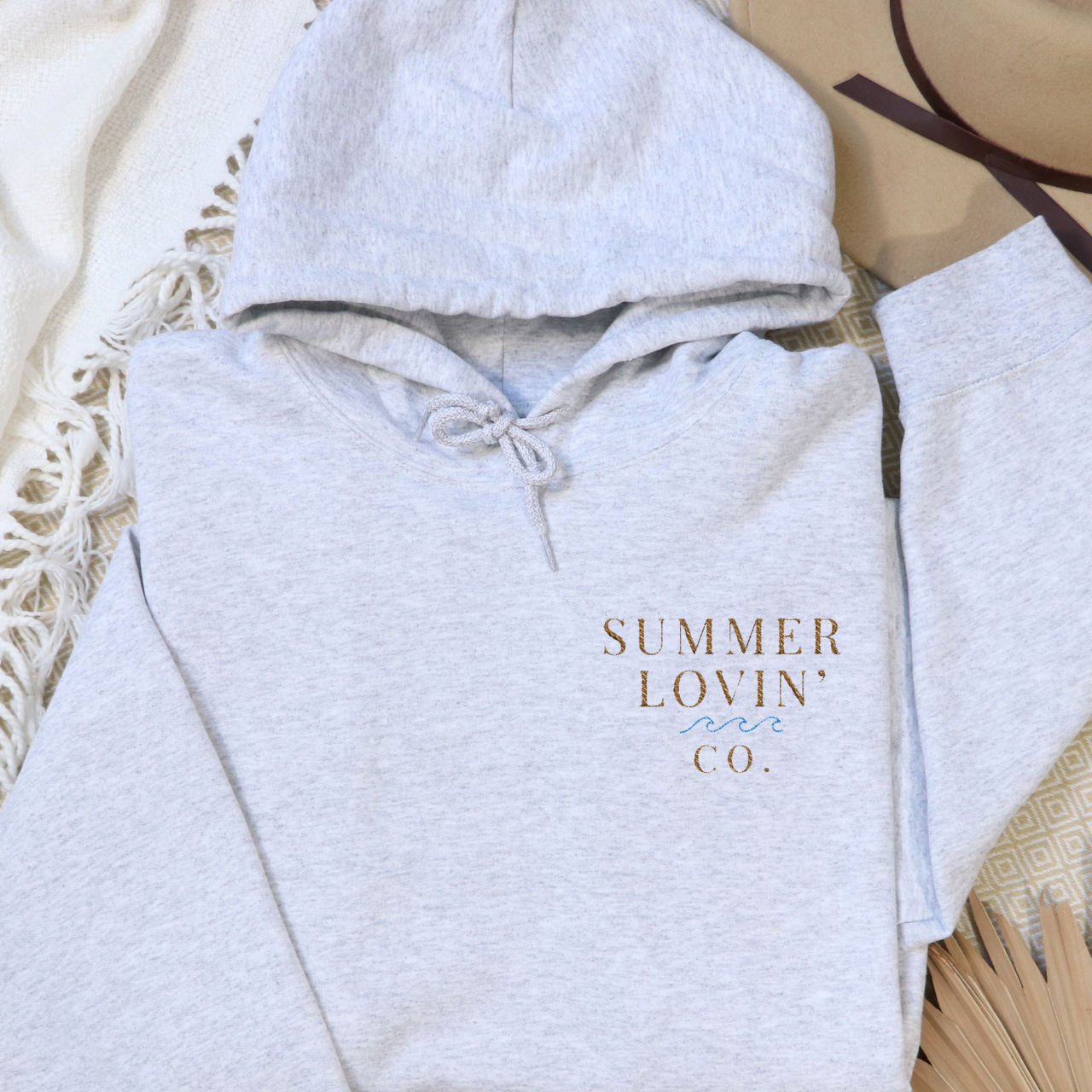 Summer Lovin’ Co. Embroidered Hoodie | Coastal Minimalist Sweatshirt product thumbnail image Summer Lovin’ Co. Embroidered Hoodie | Coastal Minimalist Sweatshirt product thumbnail image