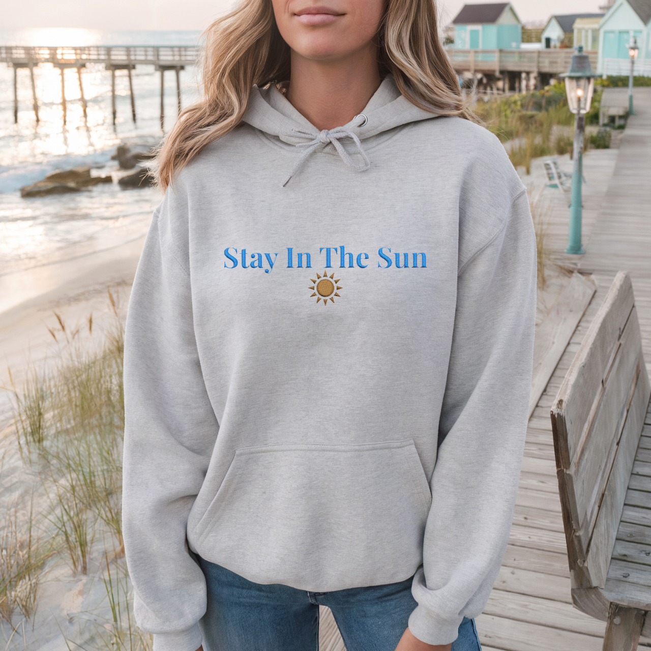 Stay In The Sun Embroidered Hoodie | Minimalist Coastal Sweatshirt product thumbnail image Stay In The Sun Embroidered Hoodie | Minimalist Coastal Sweatshirt product thumbnail image