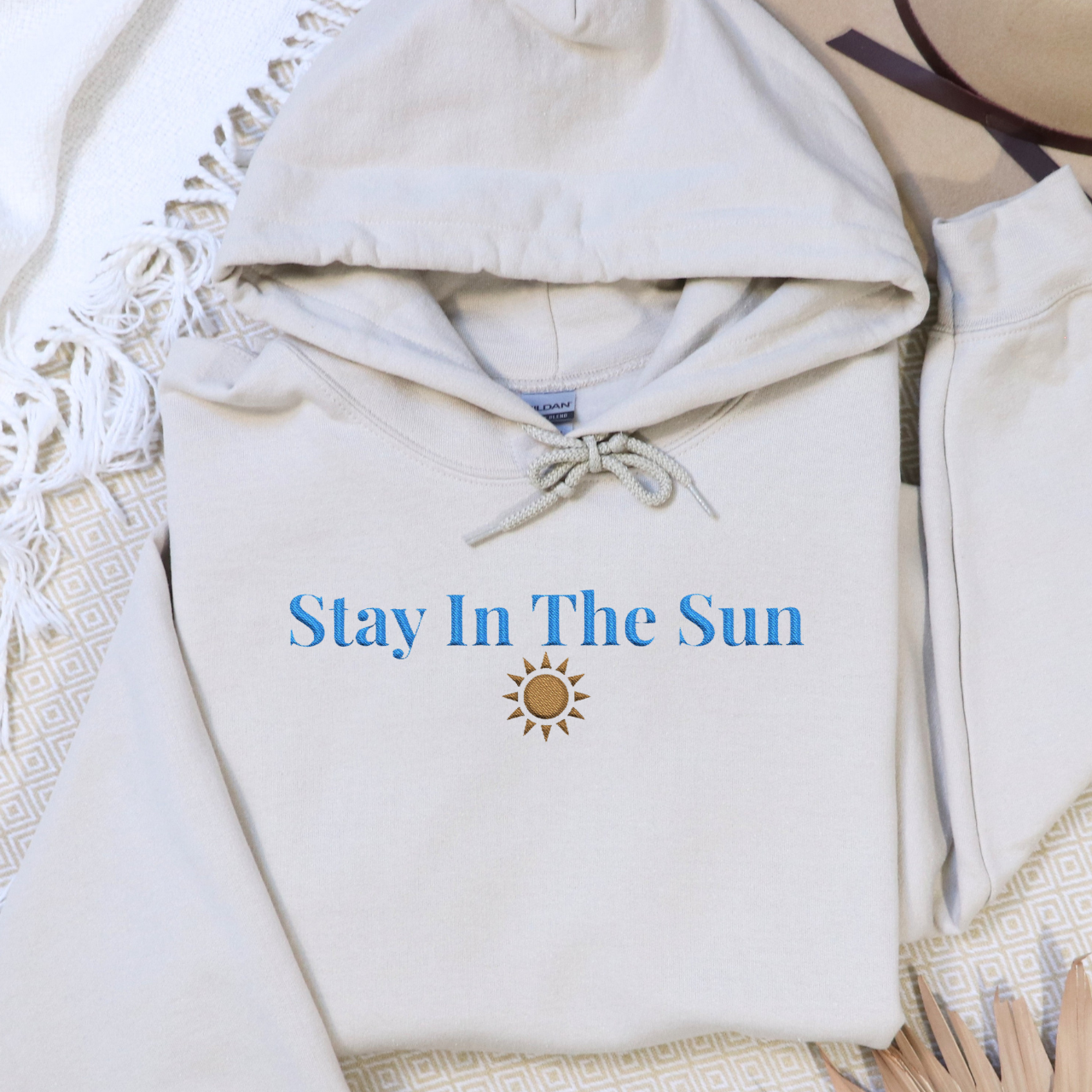 Stay In The Sun Embroidered Hoodie | Minimalist Coastal Sweatshirt product thumbnail image Stay In The Sun Embroidered Hoodie | Minimalist Coastal Sweatshirt product thumbnail image