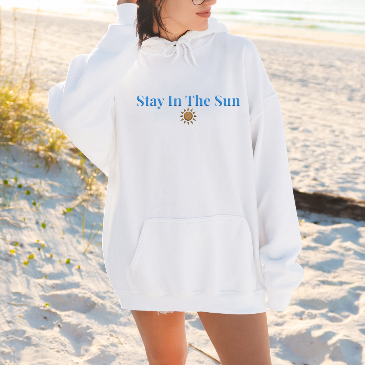Stay In The Sun Embroidered Hoodie | Minimalist Coastal Sweatshirt product thumbnail image Stay In The Sun Embroidered Hoodie | Minimalist Coastal Sweatshirt product thumbnail image