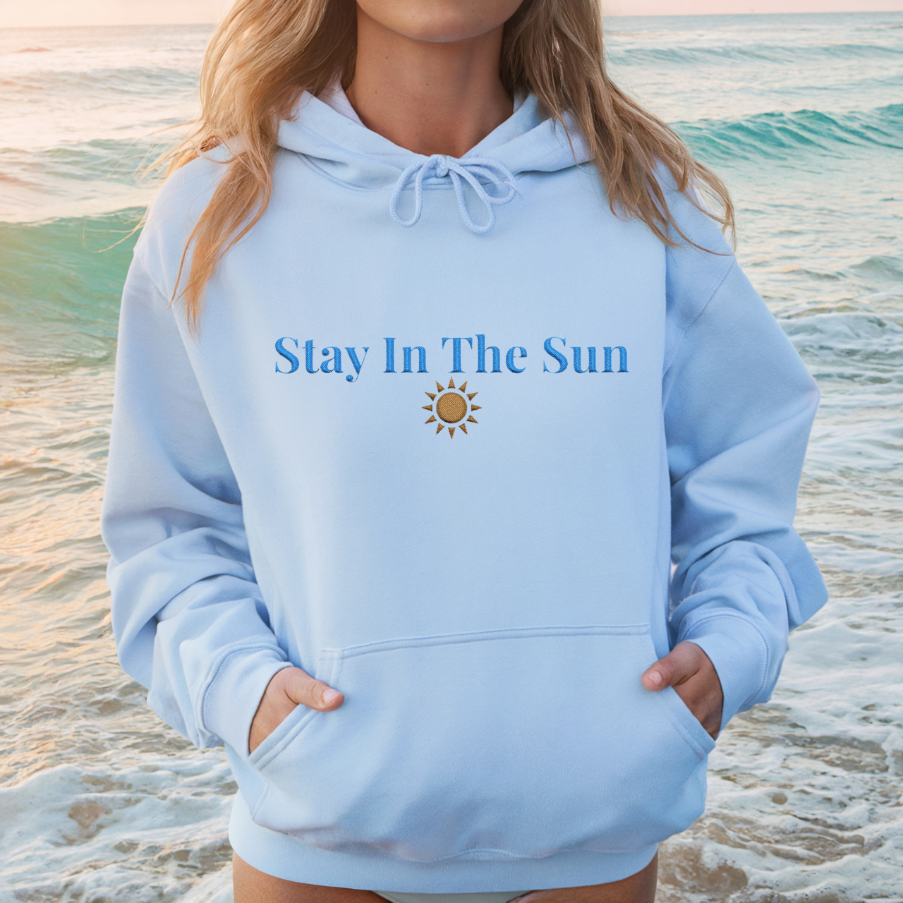 Stay In The Sun Embroidered Hoodie | Minimalist Coastal Sweatshirt product thumbnail image
