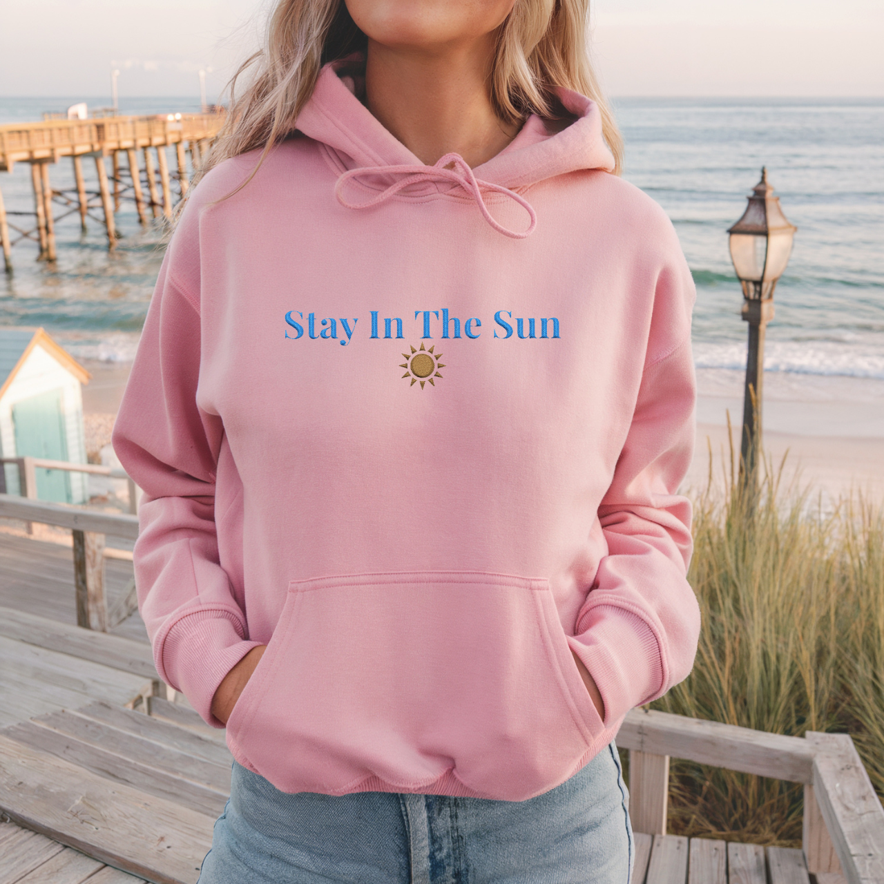 Stay In The Sun Embroidered Hoodie | Minimalist Coastal Sweatshirt product thumbnail image Stay In The Sun Embroidered Hoodie | Minimalist Coastal Sweatshirt product thumbnail image