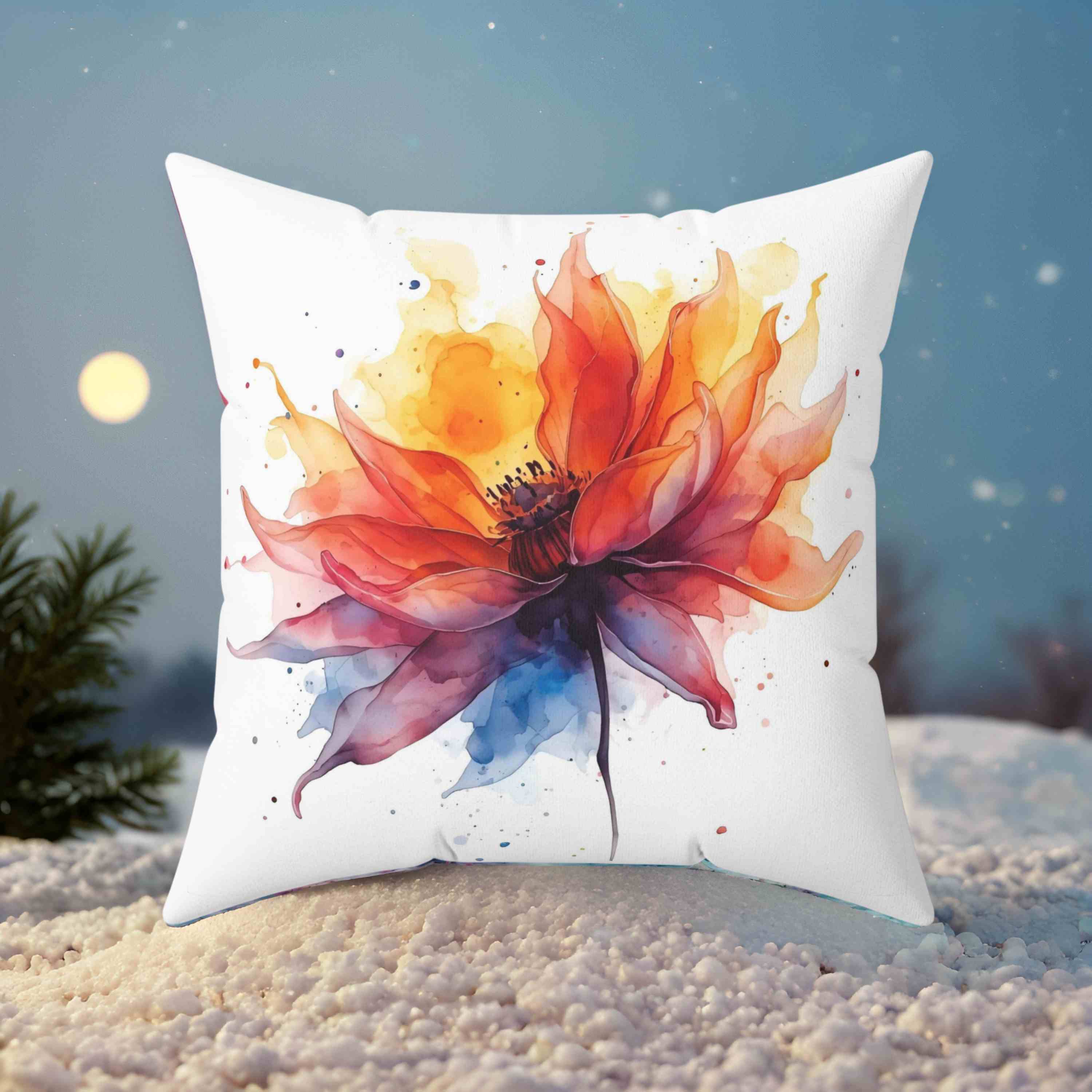 Abstract Floral Pillow – Vibrant Colorful Flower Design That Looks Like It’s on Fire – Bold Artistic Home Décor Accent with Insert product thumbnail image