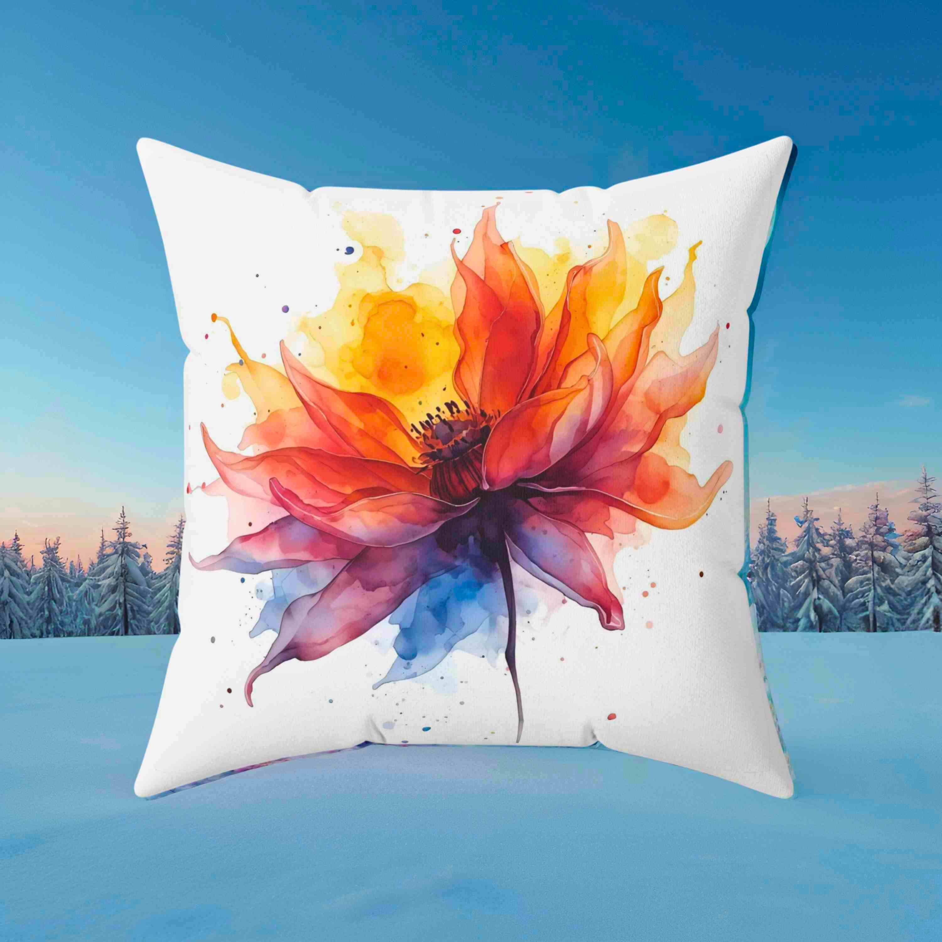 Abstract Floral Pillow – Vibrant Colorful Flower Design That Looks Like It’s on Fire – Bold Artistic Home Décor Accent with Insert product thumbnail image