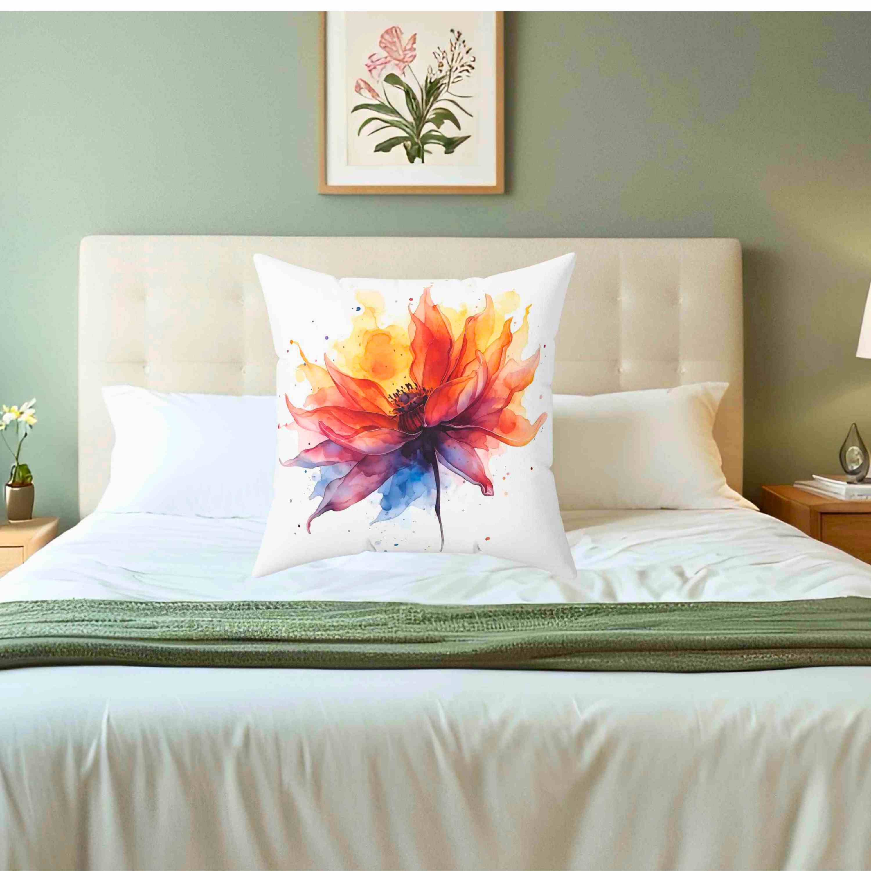 Abstract Floral Pillow – Vibrant Colorful Flower Design That Looks Like It’s on Fire – Bold Artistic Home Décor Accent with Insert product thumbnail image