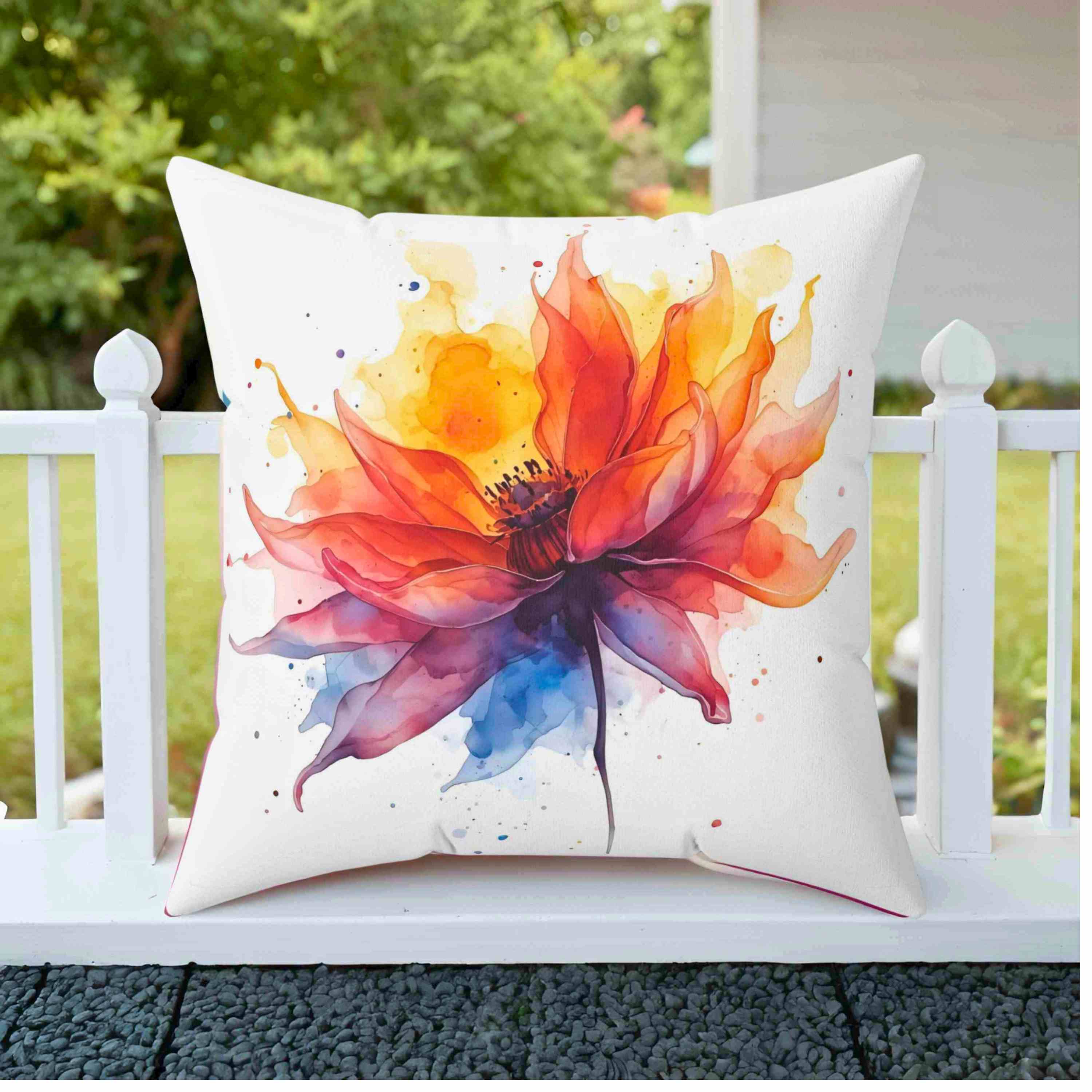 Abstract Floral Pillow – Vibrant Colorful Flower Design That Looks Like It’s on Fire – Bold Artistic Home Décor Accent with Insert