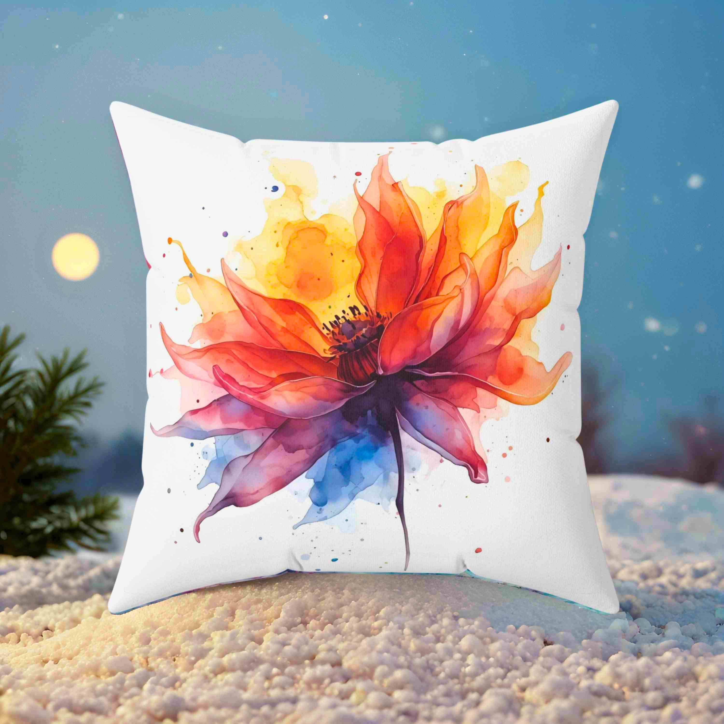 Abstract Floral Pillow – Vibrant Colorful Flower Design That Looks Like It’s on Fire – Bold Artistic Home Décor Accent with Insert product thumbnail image