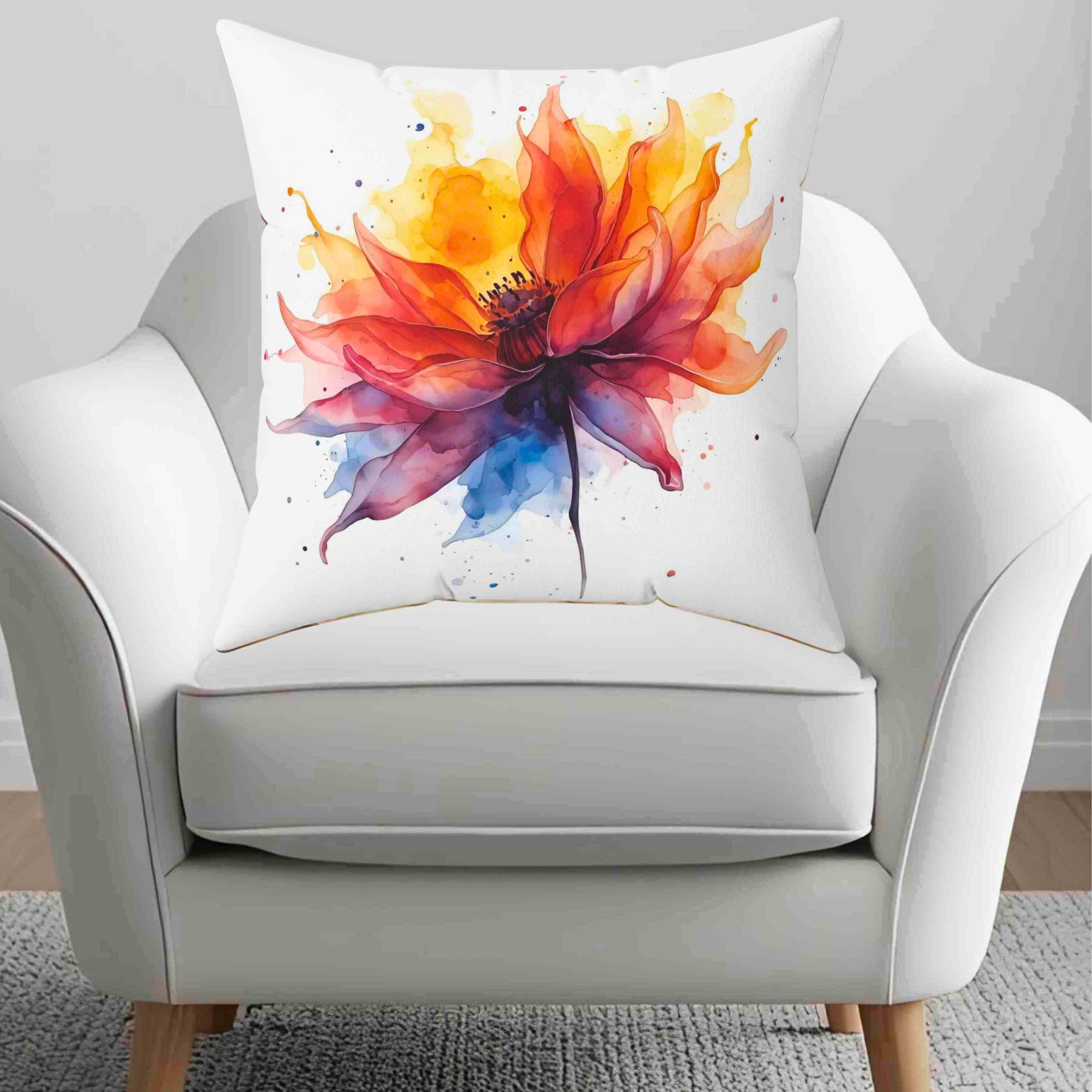 Abstract Floral Pillow – Vibrant Colorful Flower Design That Looks Like It’s on Fire – Bold Artistic Home Décor Accent with Insert product thumbnail image