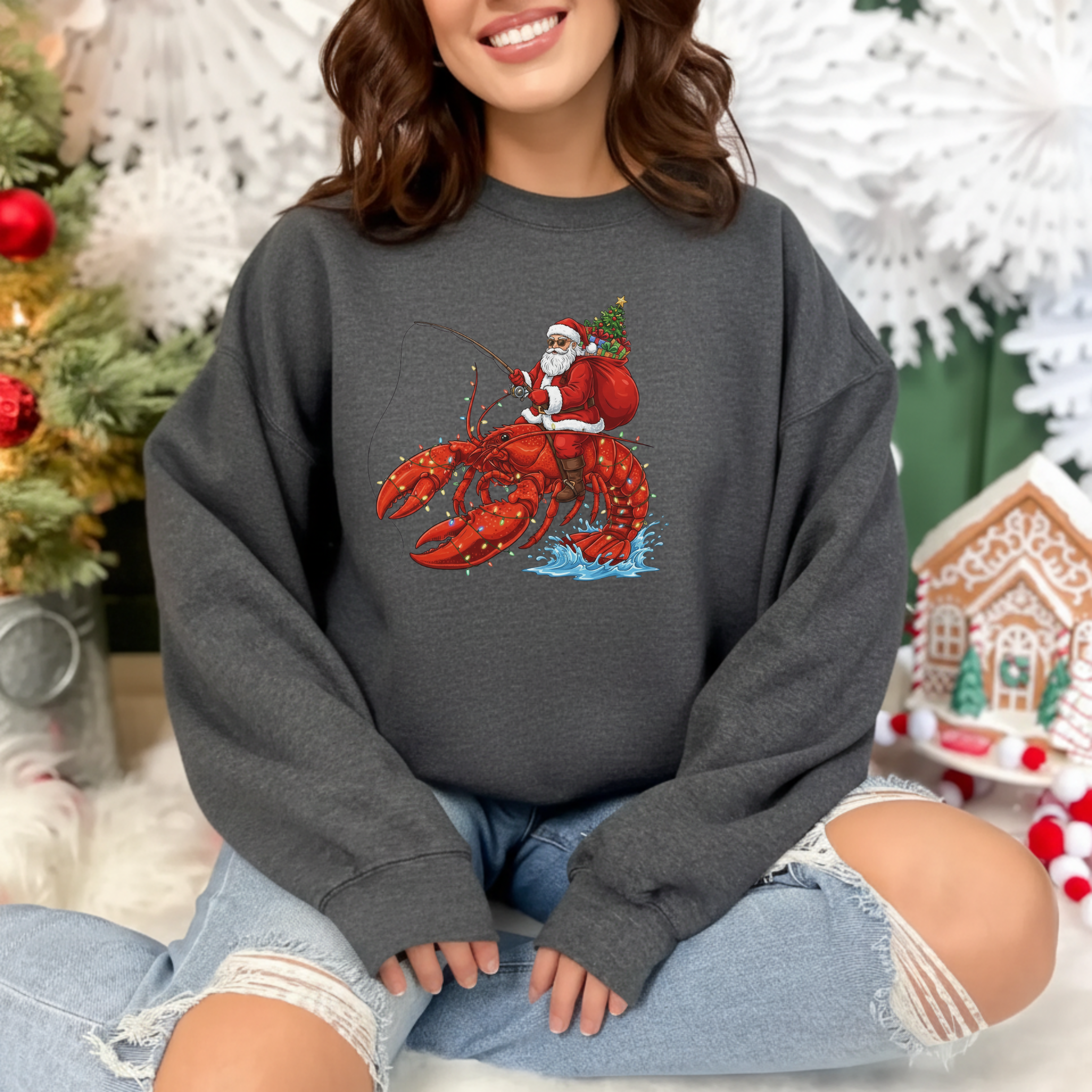 Funny Santa Lobster Sweatshirt product thumbnail image Funny Santa Lobster Sweatshirt product thumbnail image