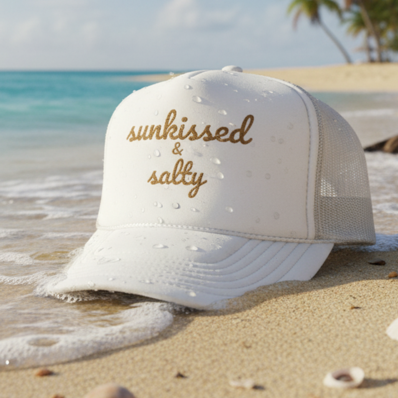 Sunkissed & Salty Embroidered Foam Trucker Hat | Beach Girl Coastal Cap product thumbnail image Sunkissed & Salty Embroidered Foam Trucker Hat | Beach Girl Coastal Cap product thumbnail image