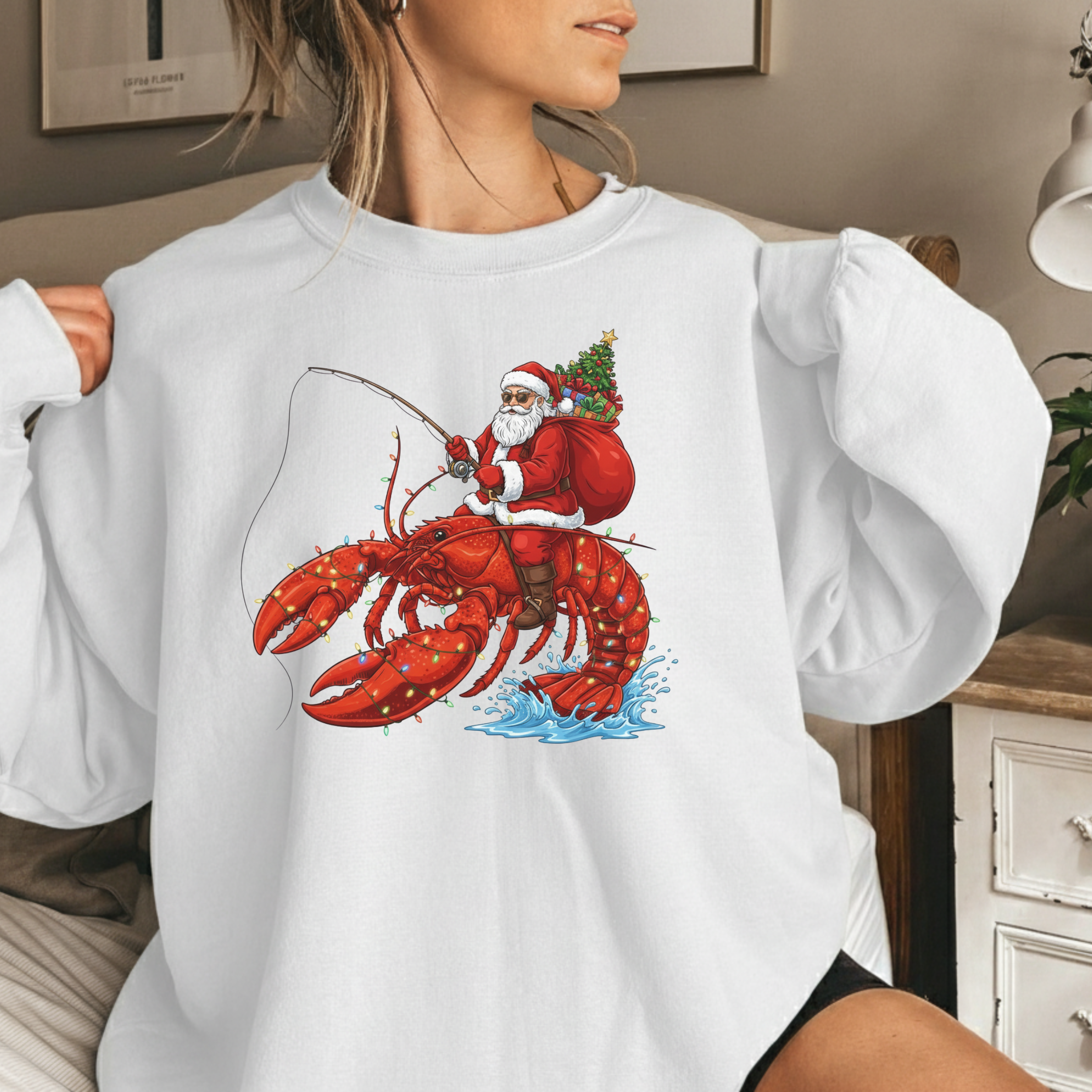 Funny Santa Lobster Sweatshirt product thumbnail image Funny Santa Lobster Sweatshirt product thumbnail image