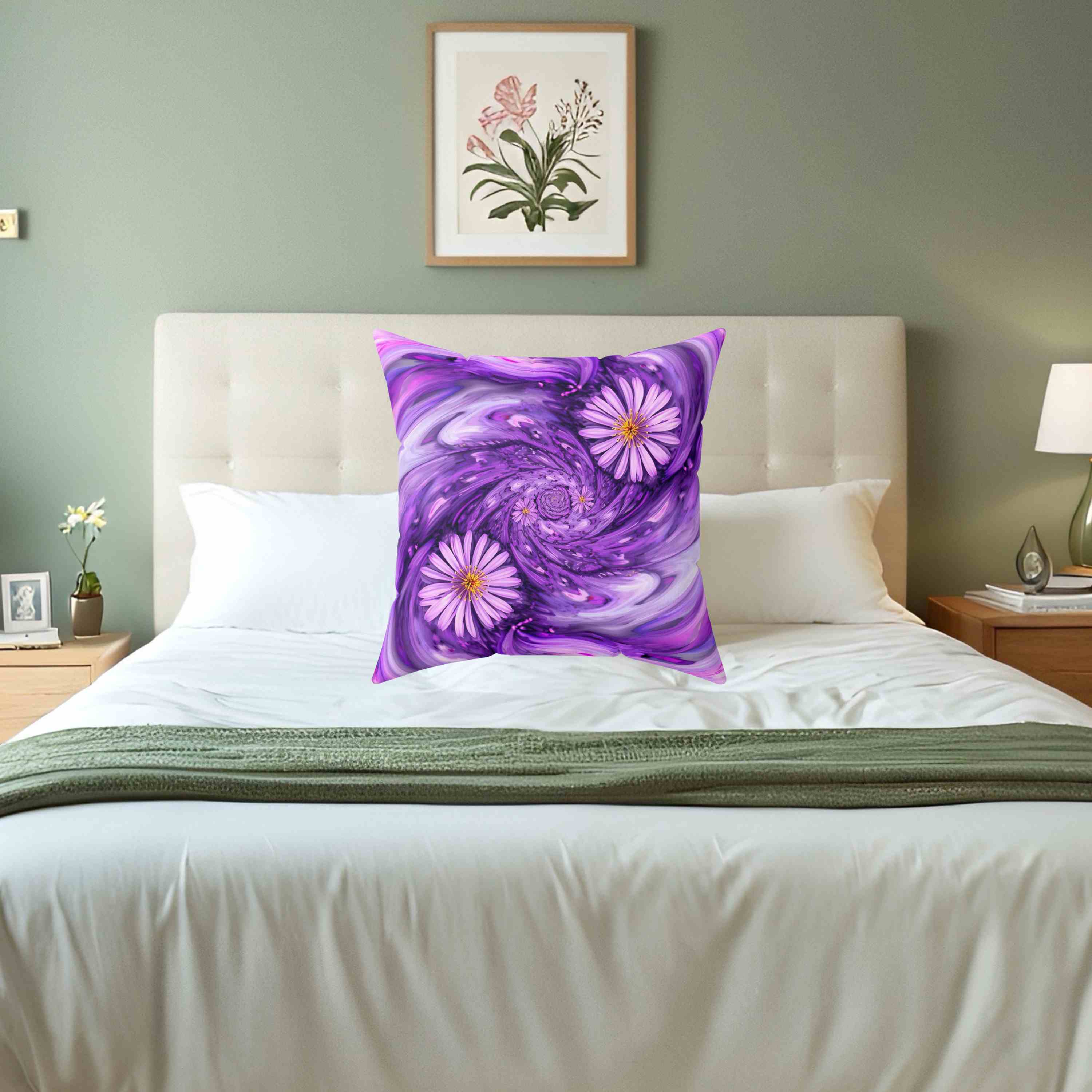 Purple abstract Floral Accent Cushion, Cozy Home Decor, Perfect Gift for Gardening Lovers, Boho Chic Accent, Whimsical Floral Throw Pillow, product thumbnail image
