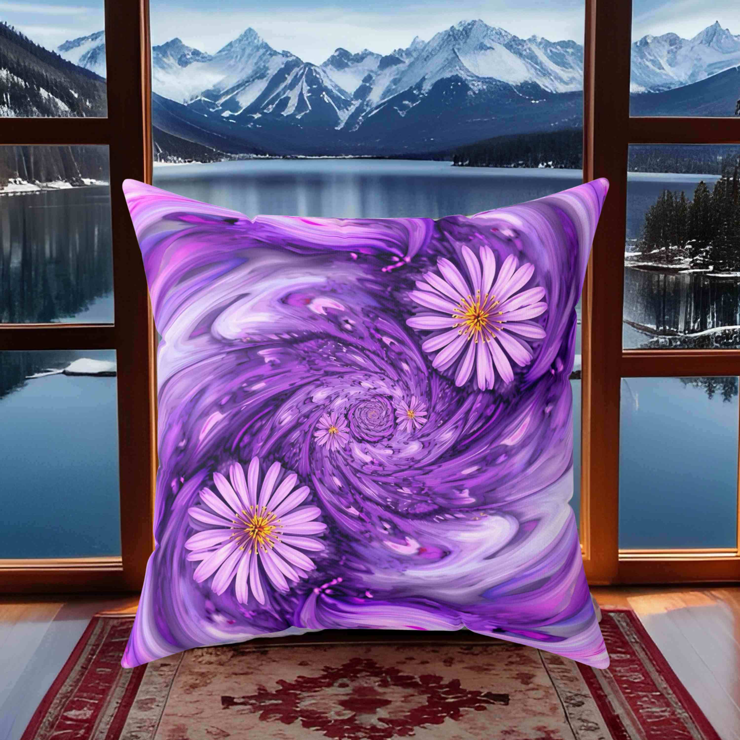 Purple abstract Floral Accent Cushion, Cozy Home Decor, Perfect Gift for Gardening Lovers, Boho Chic Accent, Whimsical Floral Throw Pillow, product thumbnail image