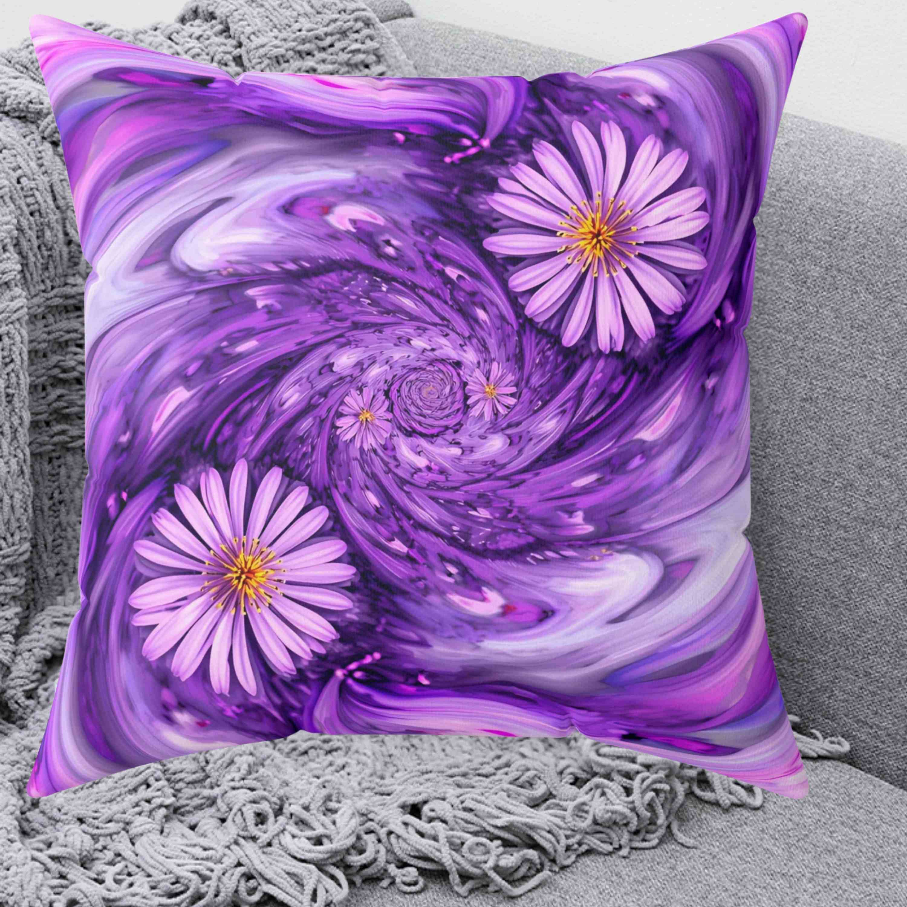 Purple abstract Floral Accent Cushion, Cozy Home Decor, Perfect Gift for Gardening Lovers, Boho Chic Accent, Whimsical Floral Throw Pillow, product thumbnail image