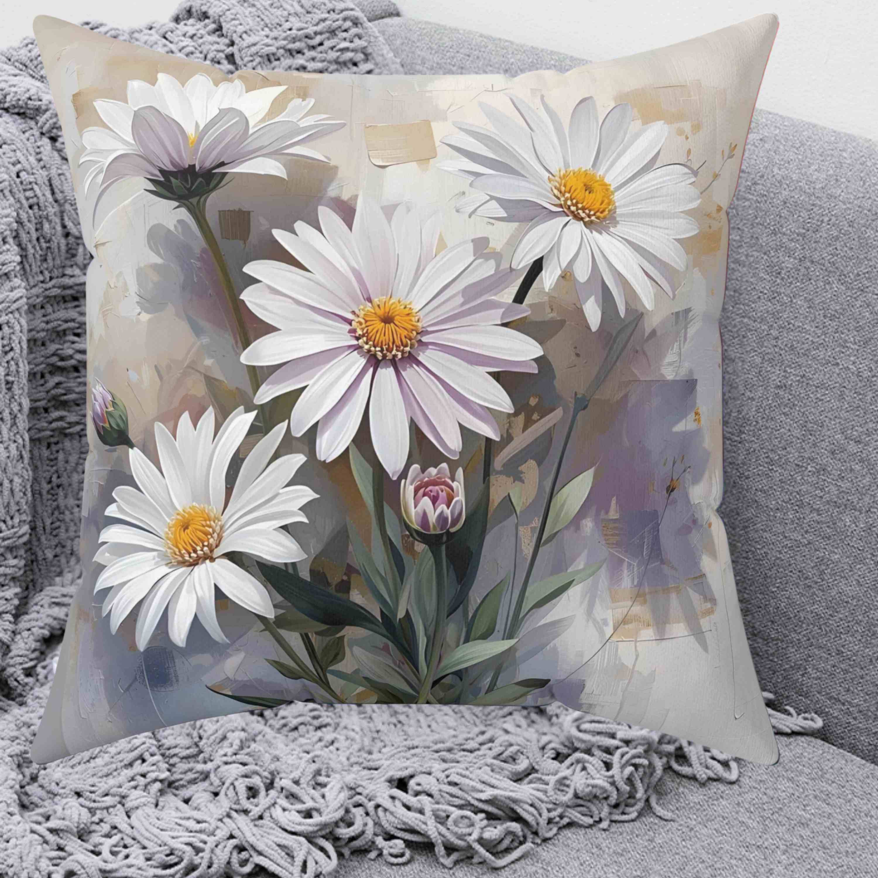Floral Daisy Throw Pillow, Cozy Home Decor, Bedroom Accent Cushion, Perfect Gift for Flower Lovers, Springtime Decor, Pillow for Relaxation product thumbnail image