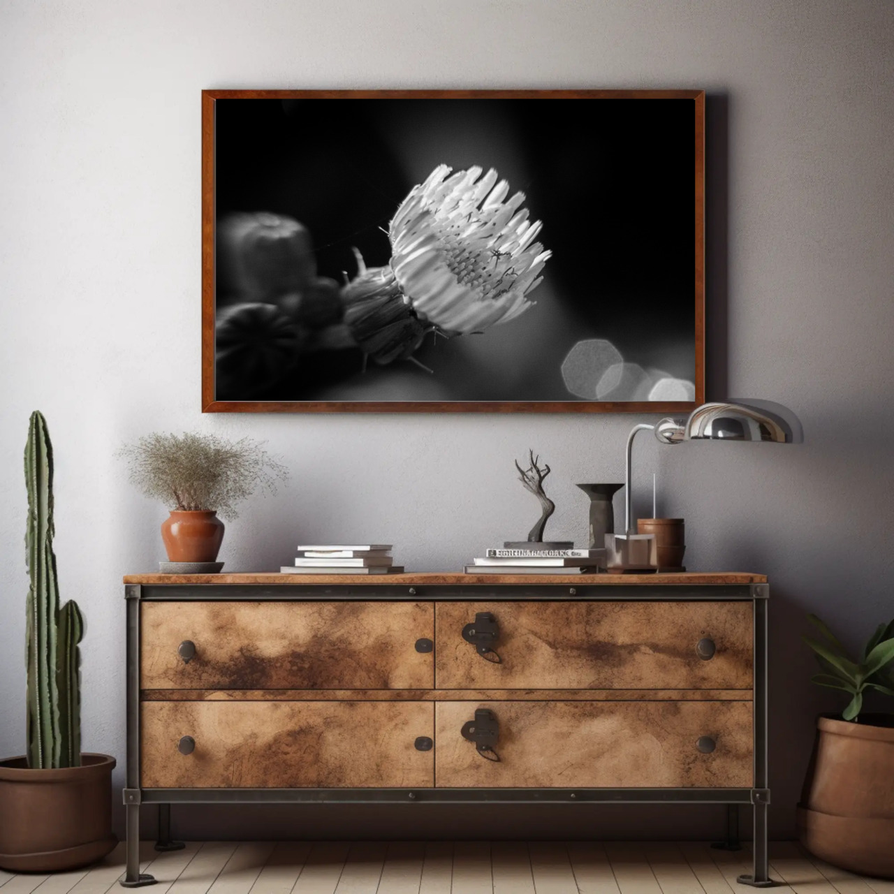 Monochrome Flower Art Print with Passepartout Frame product thumbnail image