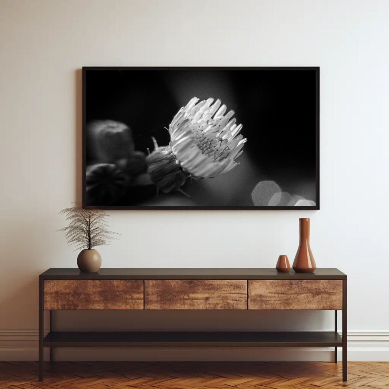 Monochrome Flower Art Print with Passepartout Frame product thumbnail image