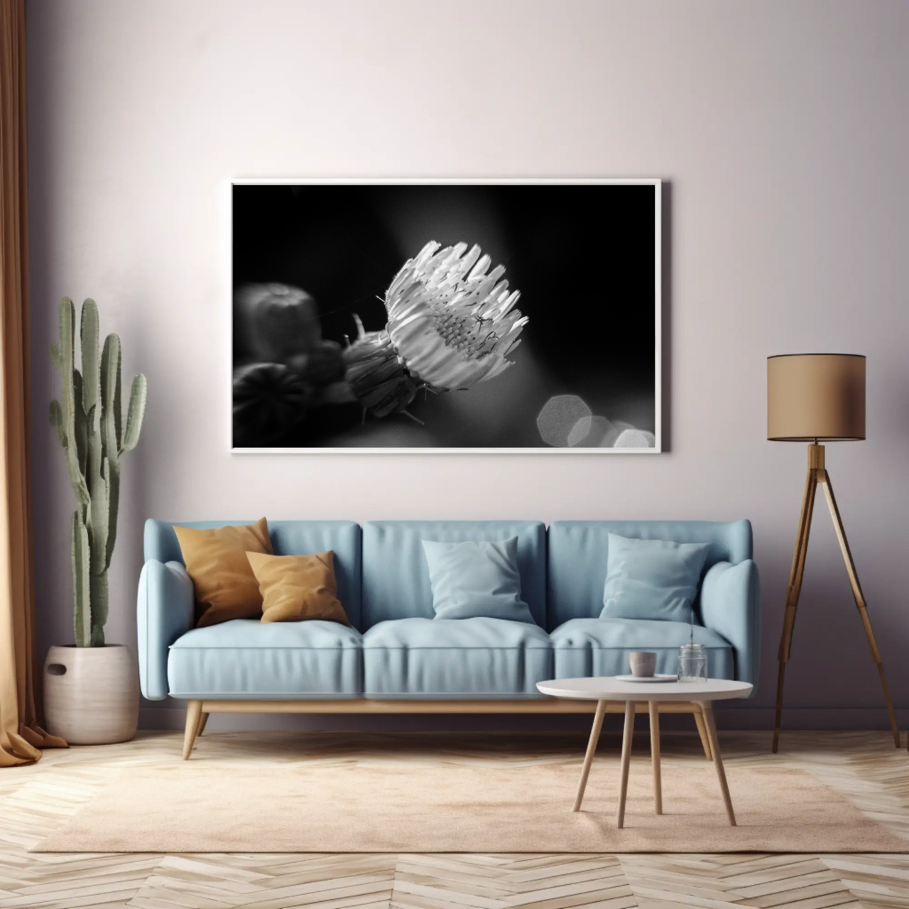 Monochrome Flower Art Print with Passepartout Frame product thumbnail image