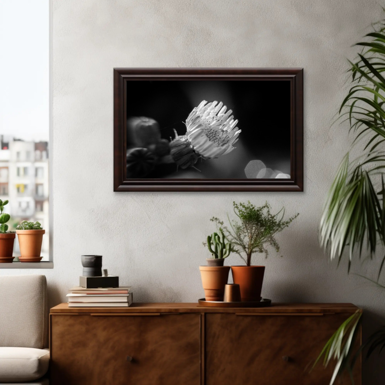 Monochrome Flower Art Print with Passepartout Frame product thumbnail image