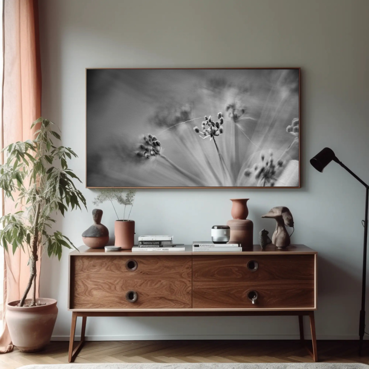 Black and White Floral Art Print with Passepartout Frame product thumbnail image Black and White Floral Art Print with Passepartout Frame product thumbnail image