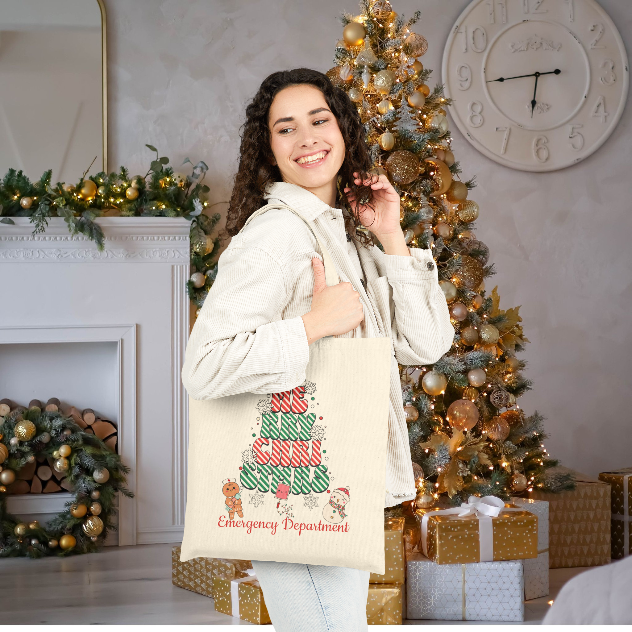 Personalized Merry Christmas Healthcare Tote Bag | Custom Christmas Nurse Bag | Holiday Healthcare Gift  product thumbnail image