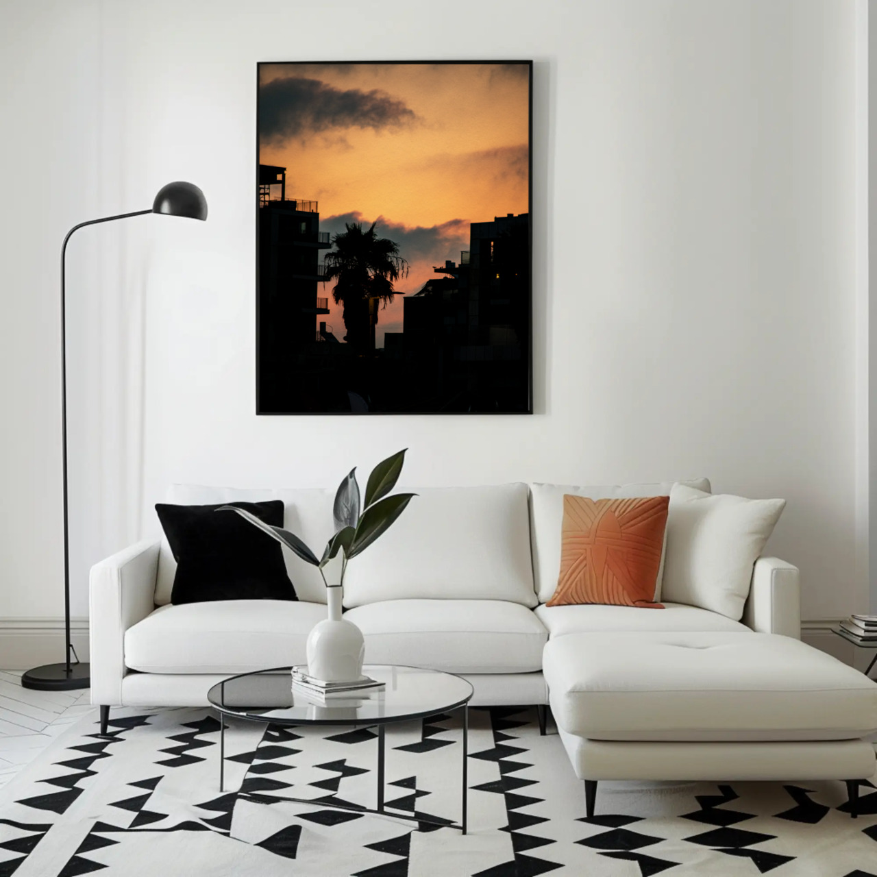 Sunset Cityscape Fine Art Print - Framed Passepartout Decor