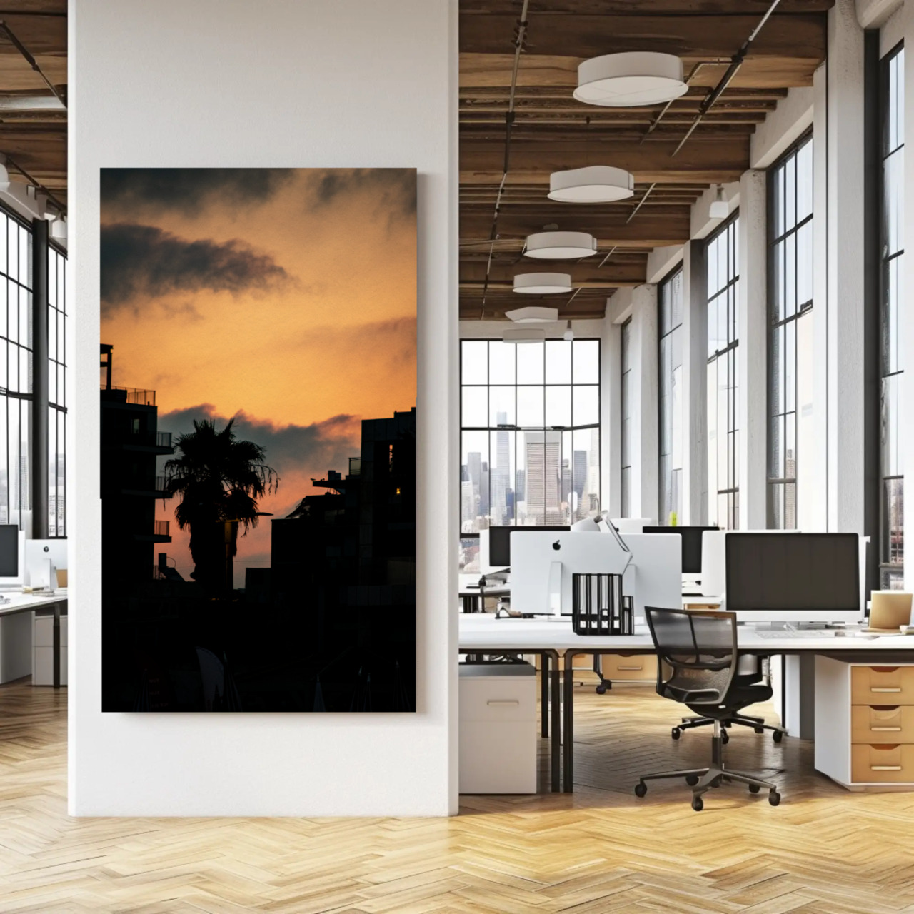 Sunset Cityscape Fine Art Print - Framed Passepartout Decor product thumbnail image