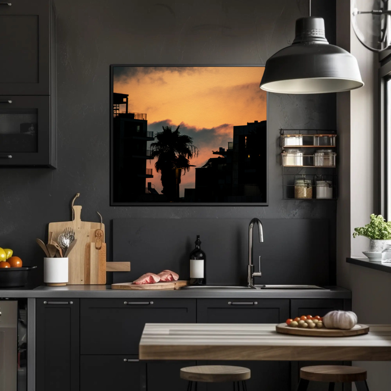 Sunset Cityscape Fine Art Print - Framed Passepartout Decor product thumbnail image