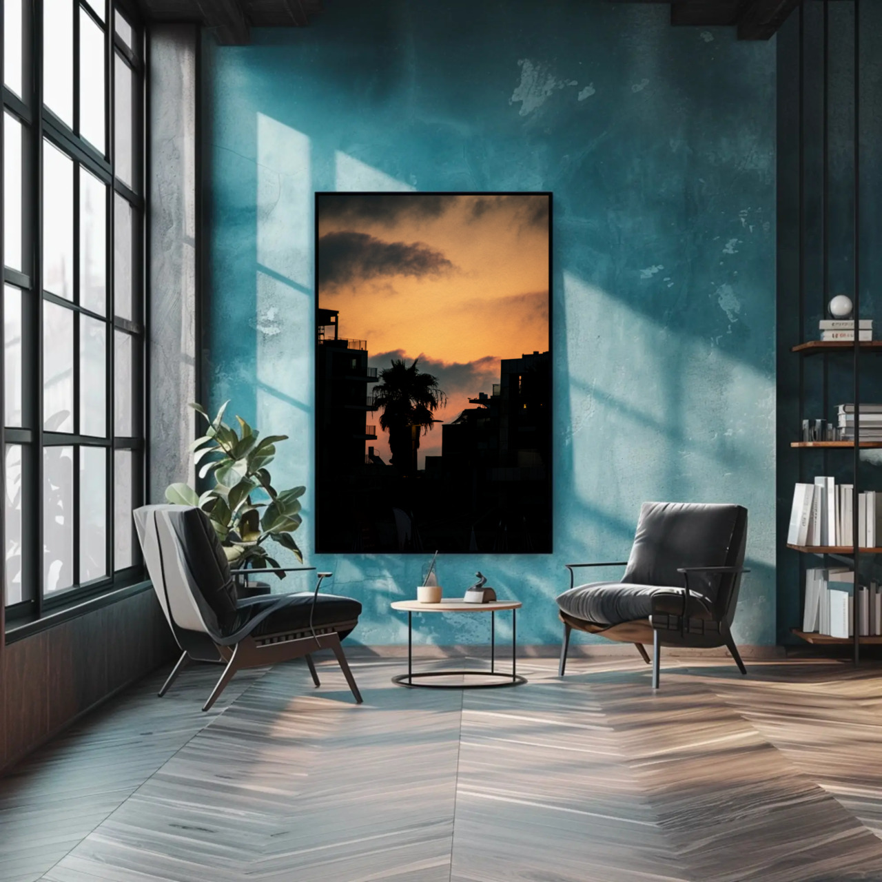 Sunset Cityscape Fine Art Print - Framed Passepartout Decor product thumbnail image