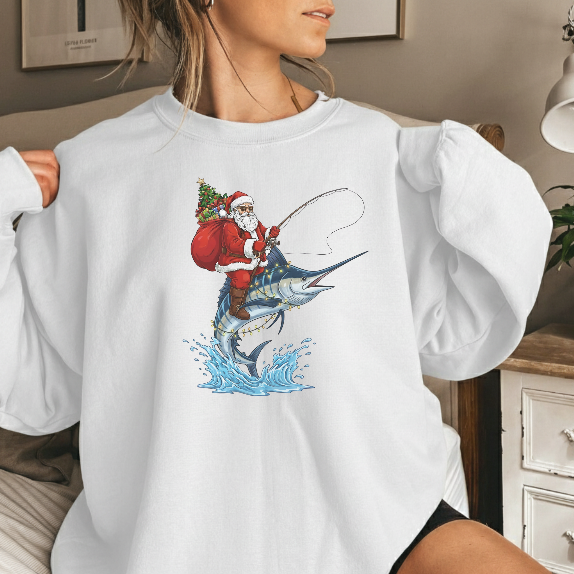 Funny Marlin Santa Christmas Sweatshirt product thumbnail image Funny Marlin Santa Christmas Sweatshirt product thumbnail image