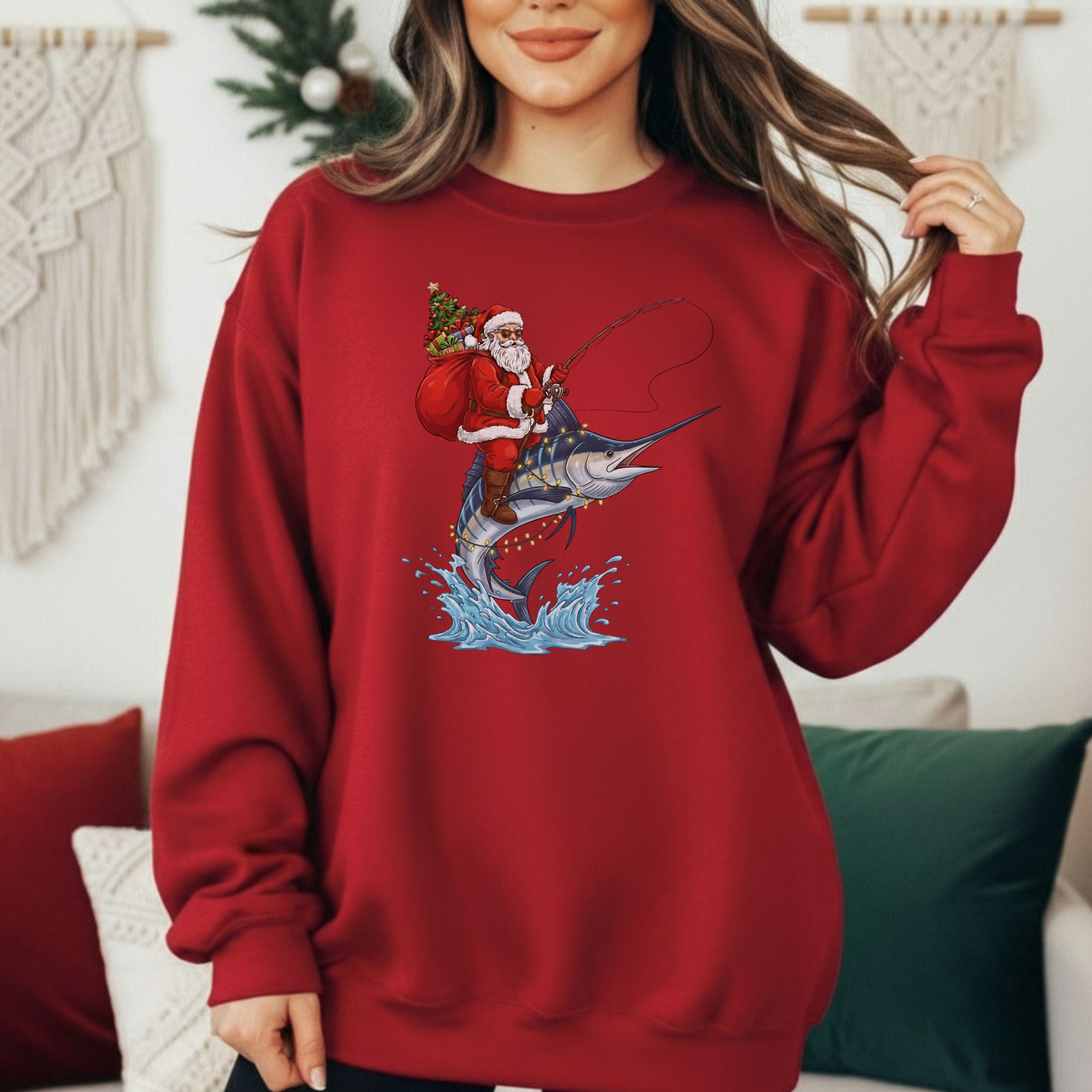 Funny Marlin Santa Christmas Sweatshirt product thumbnail image Funny Marlin Santa Christmas Sweatshirt product thumbnail image