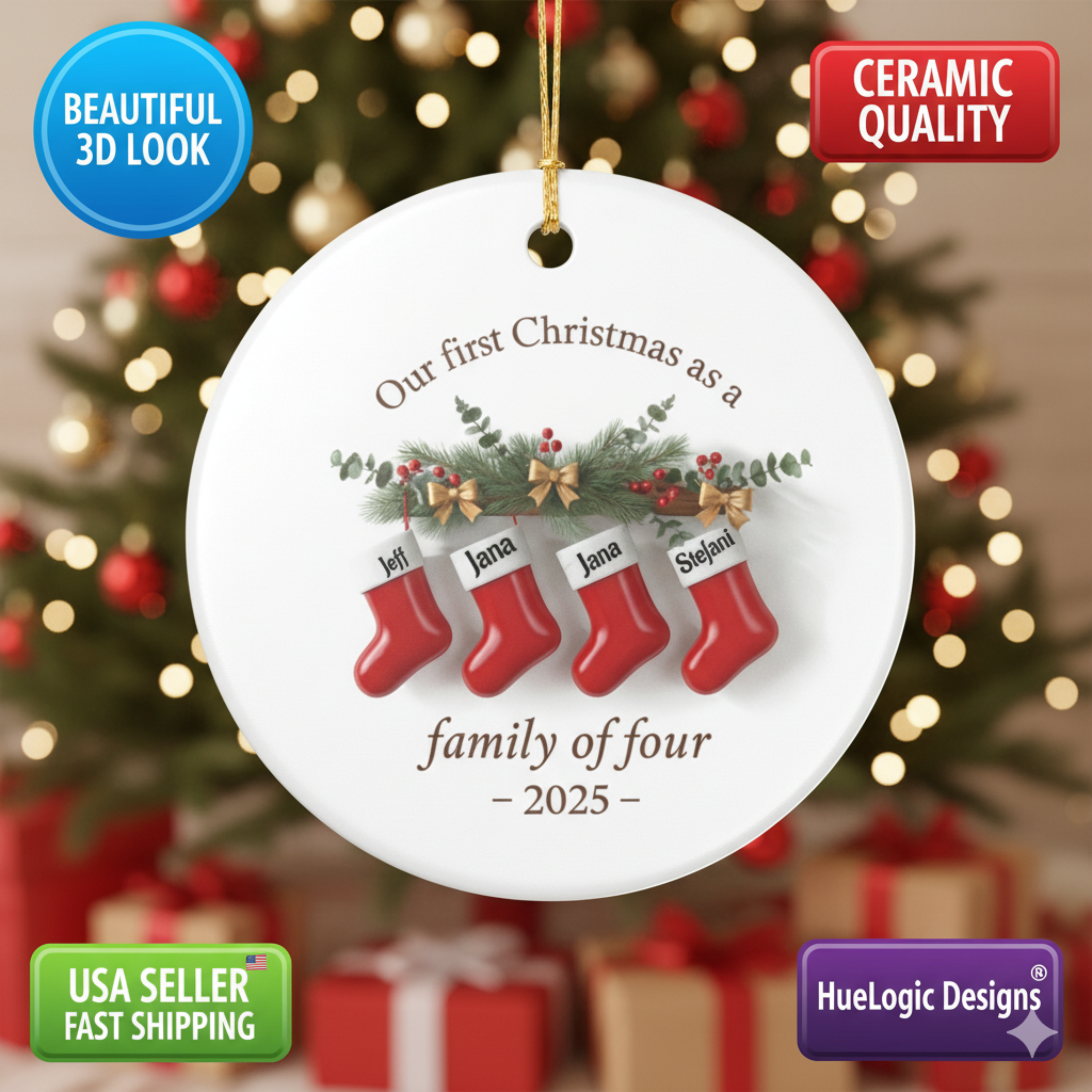 ersonalized Family of Four Ceramic Christmas Ornament – Custom Holiday Keepsake product thumbnail image ersonalized Family of Four Ceramic Christmas Ornament – Custom Holiday Keepsake product thumbnail image