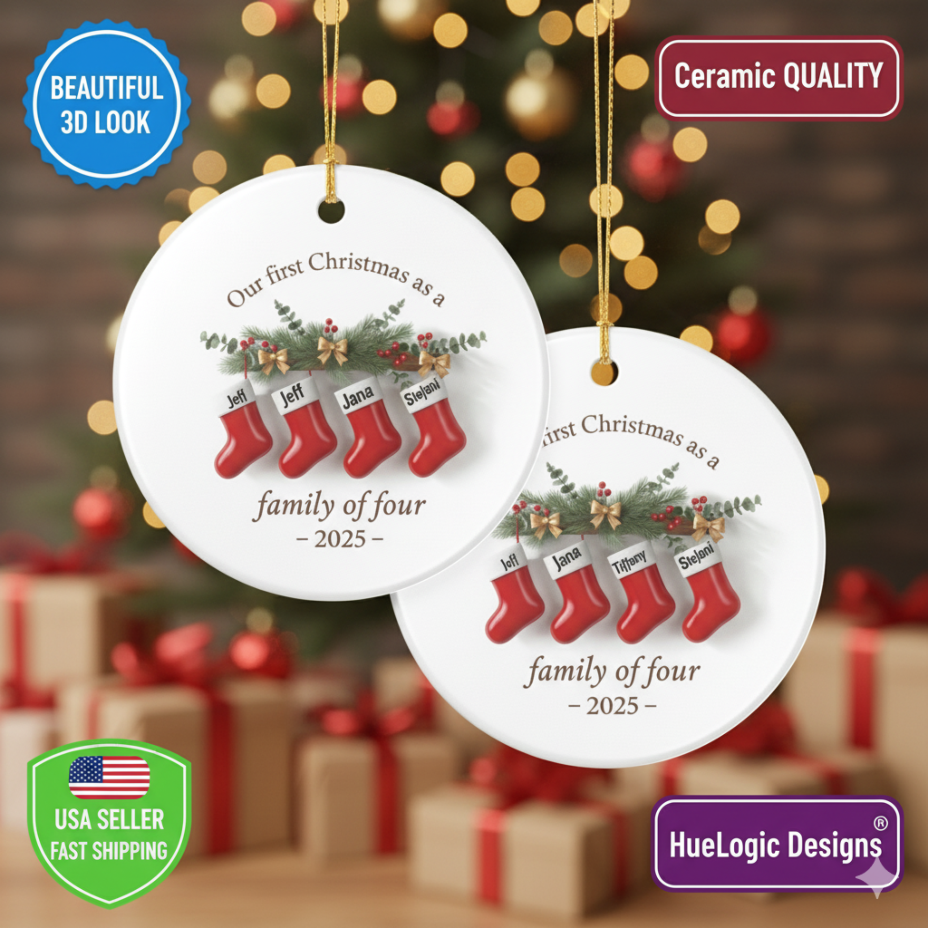 ersonalized Family of Four Ceramic Christmas Ornament – Custom Holiday Keepsake product thumbnail image ersonalized Family of Four Ceramic Christmas Ornament – Custom Holiday Keepsake product thumbnail image