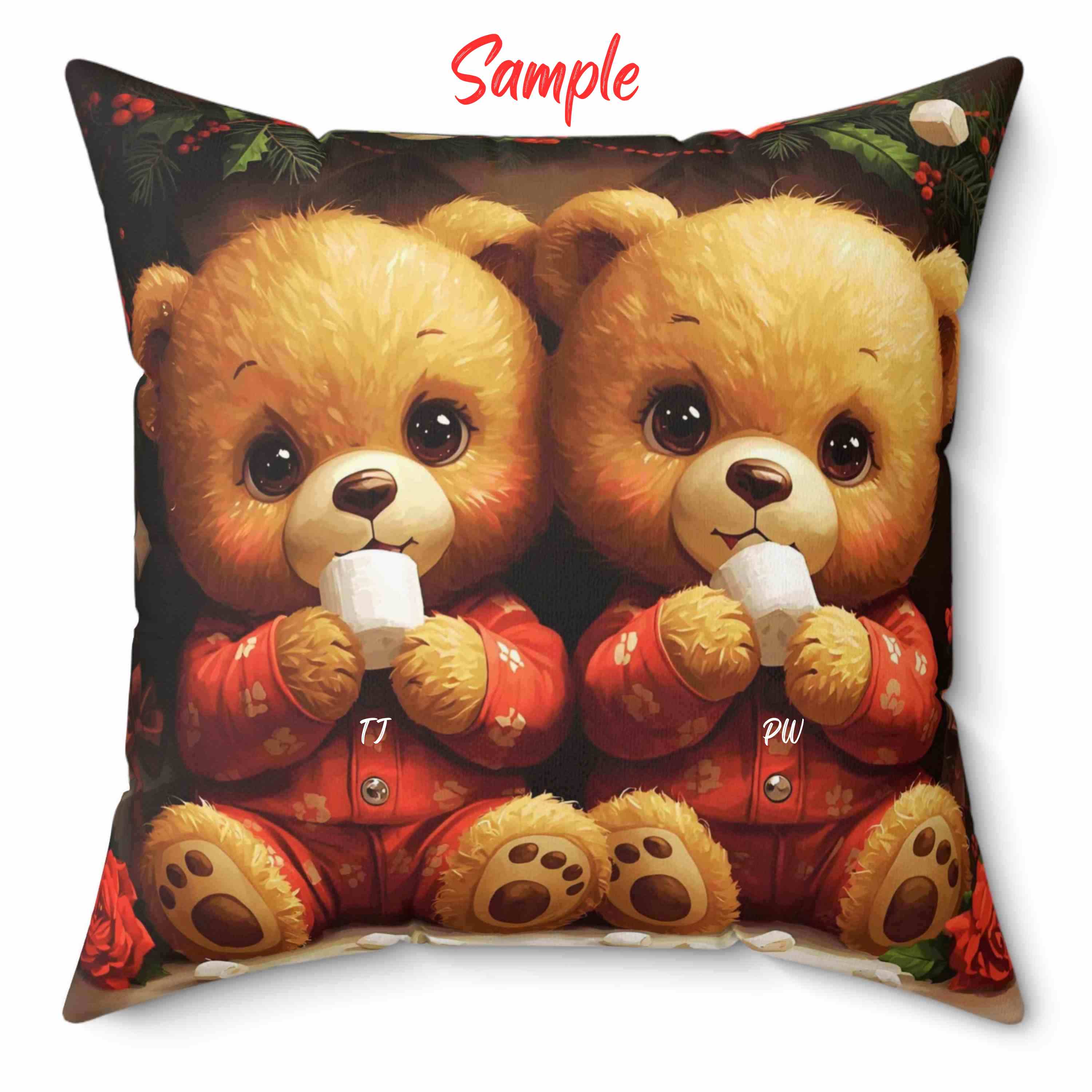 Tebby Bears in Pj's, Cozy Holiday Pillow, Decorative Cushion, Christmas Home Decor, Festive Throw Pillow, Gift for Kids and Family product thumbnail image Tebby Bears in Pj's, Cozy Holiday Pillow, Decorative Cushion, Christmas Home Decor, Festive Throw Pillow, Gift for Kids and Family product thumbnail image