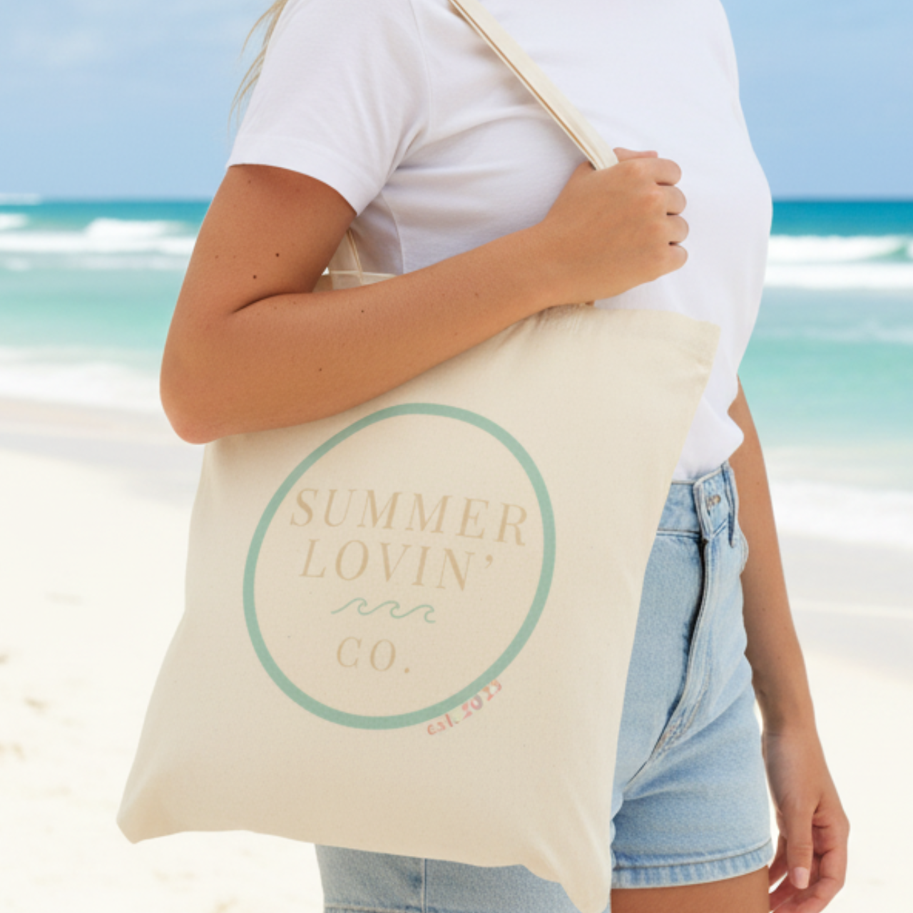 Summer Lovin’ Co. Canvas Tote Bag | Coastal Beach Bag with Minimalist Design