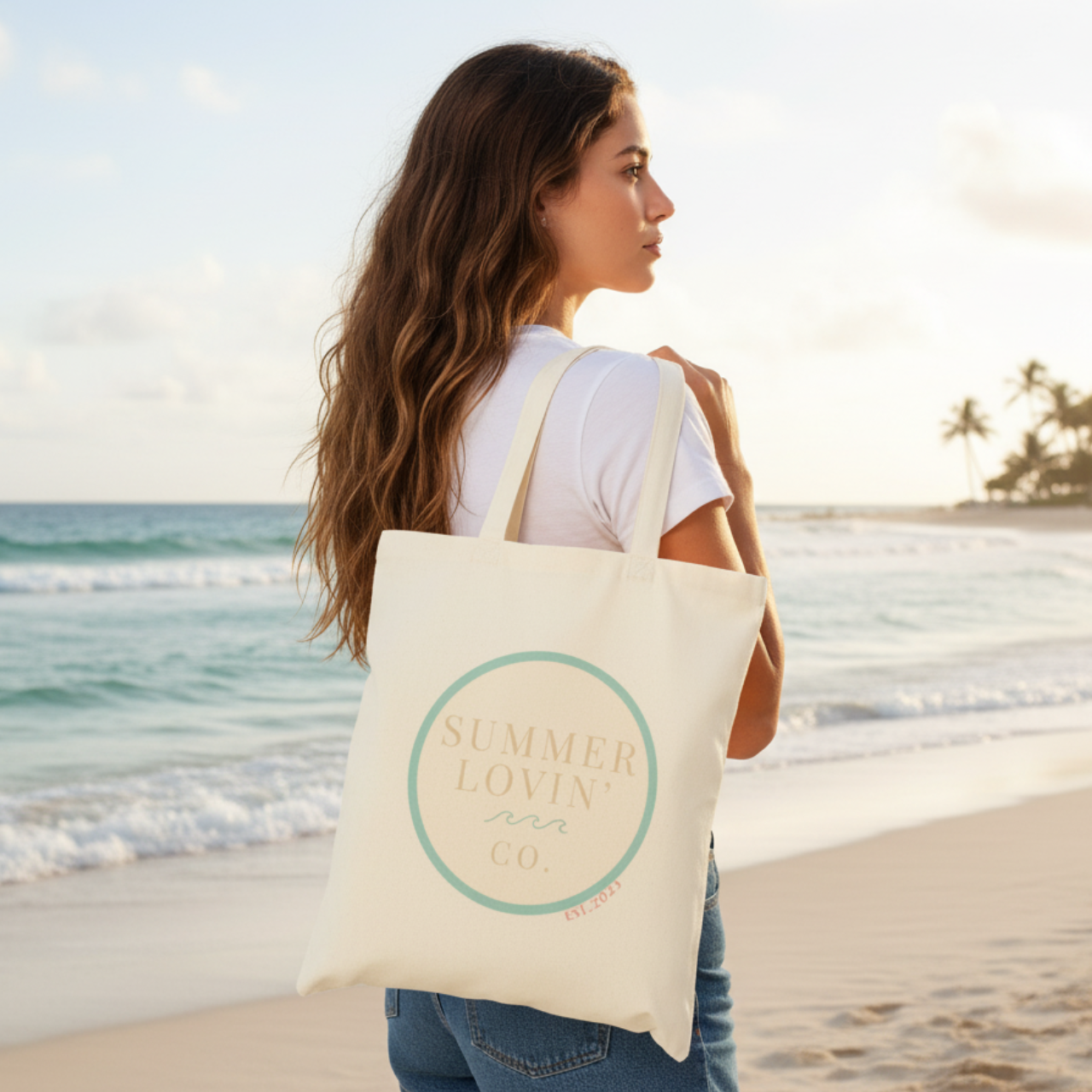 Summer Lovin’ Co. Canvas Tote Bag | Coastal Beach Bag with Minimalist Design product thumbnail image Summer Lovin’ Co. Canvas Tote Bag | Coastal Beach Bag with Minimalist Design product thumbnail image