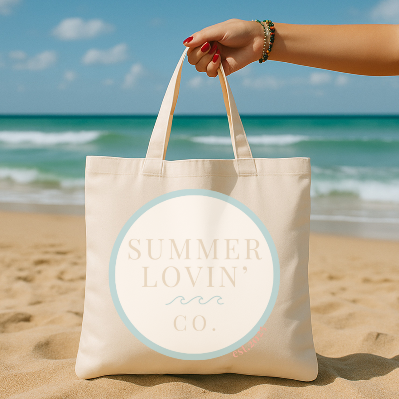 Summer Lovin’ Co. Canvas Tote Bag | Coastal Beach Bag with Minimalist Design product thumbnail image Summer Lovin’ Co. Canvas Tote Bag | Coastal Beach Bag with Minimalist Design product thumbnail image