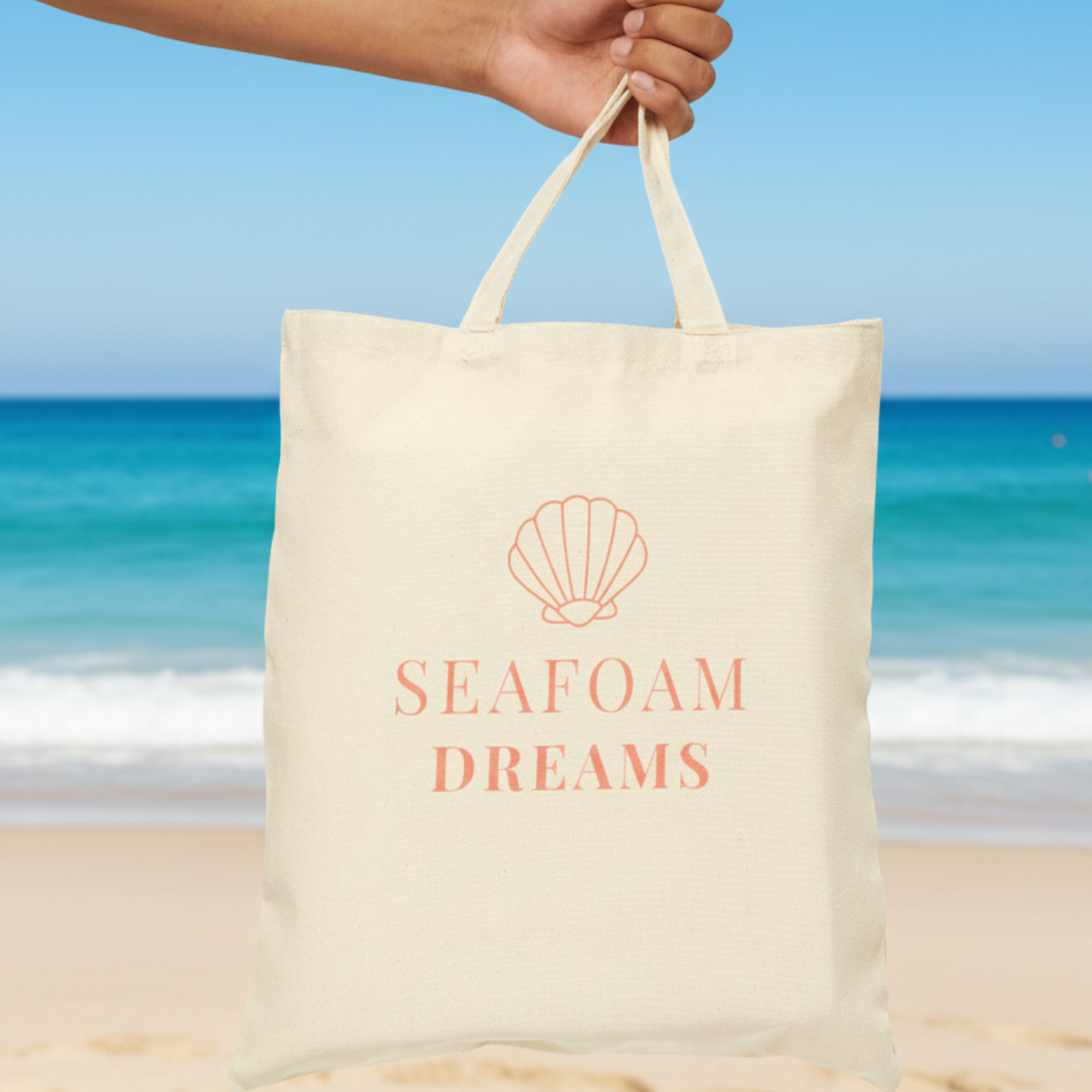 Seafoam Dreams Canvas Tote Bag | Coastal Shell Beach Bag product thumbnail image Seafoam Dreams Canvas Tote Bag | Coastal Shell Beach Bag product thumbnail image