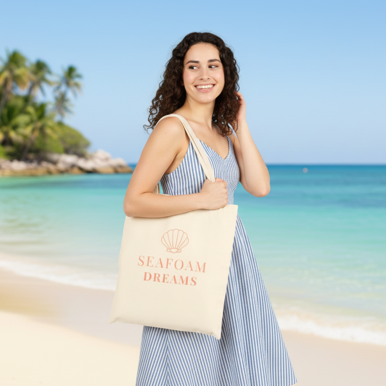Seafoam Dreams Canvas Tote Bag | Coastal Shell Beach Bag product thumbnail image Seafoam Dreams Canvas Tote Bag | Coastal Shell Beach Bag product thumbnail image