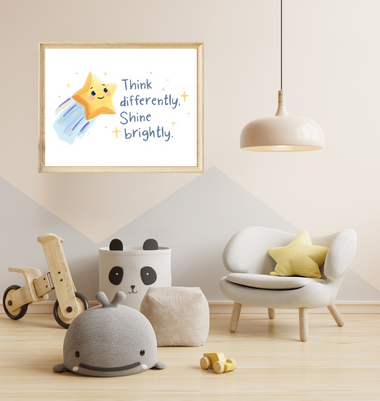 Kids Poster, Think Differently Shine Brightly Poster for Children, Wall Art Print, Classroom Decor, Inspirational Quote, Bedroom Decor