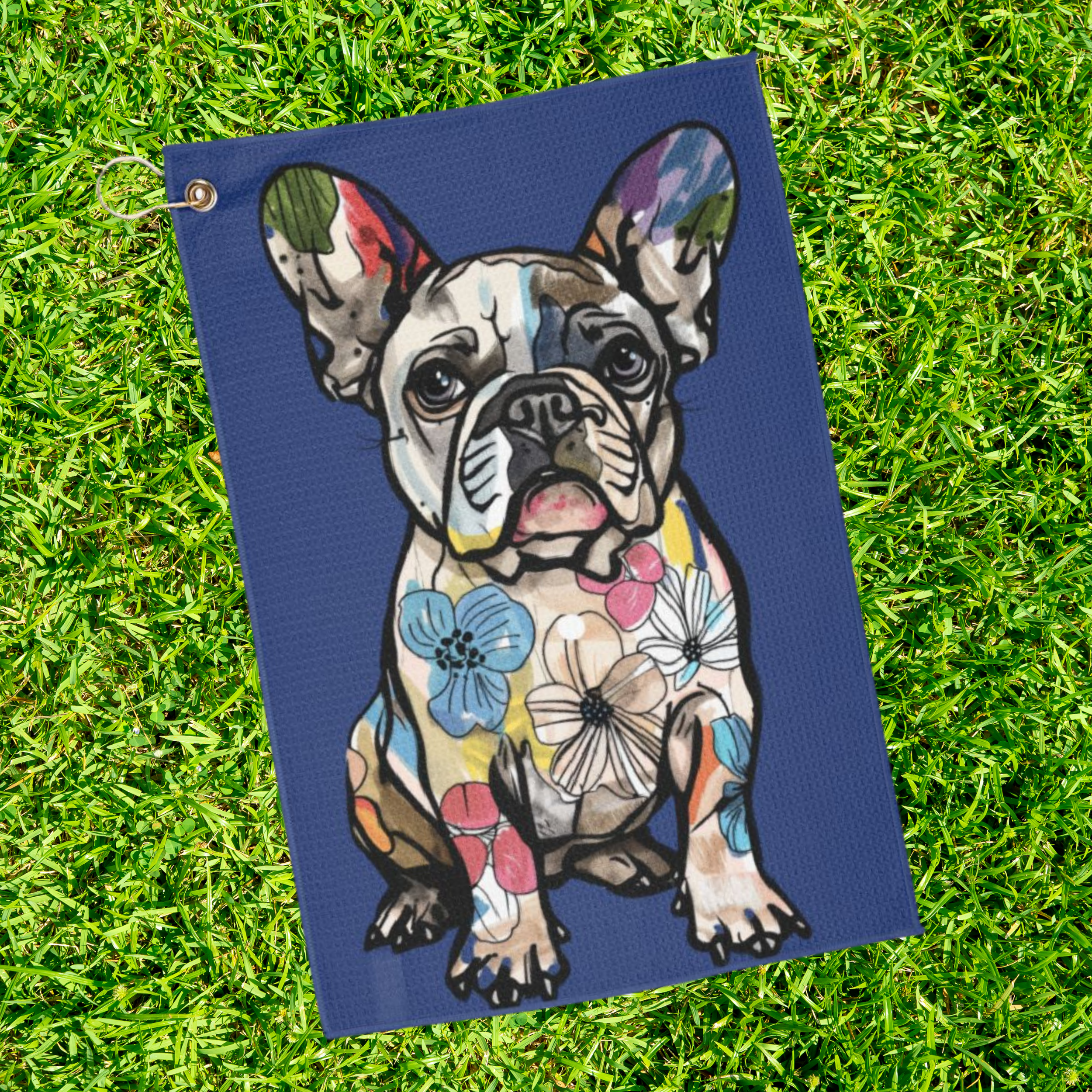 ⛳ Boho French Bulldog Golf Towel – Floral &amp; Functional for Stylish Dog Moms 