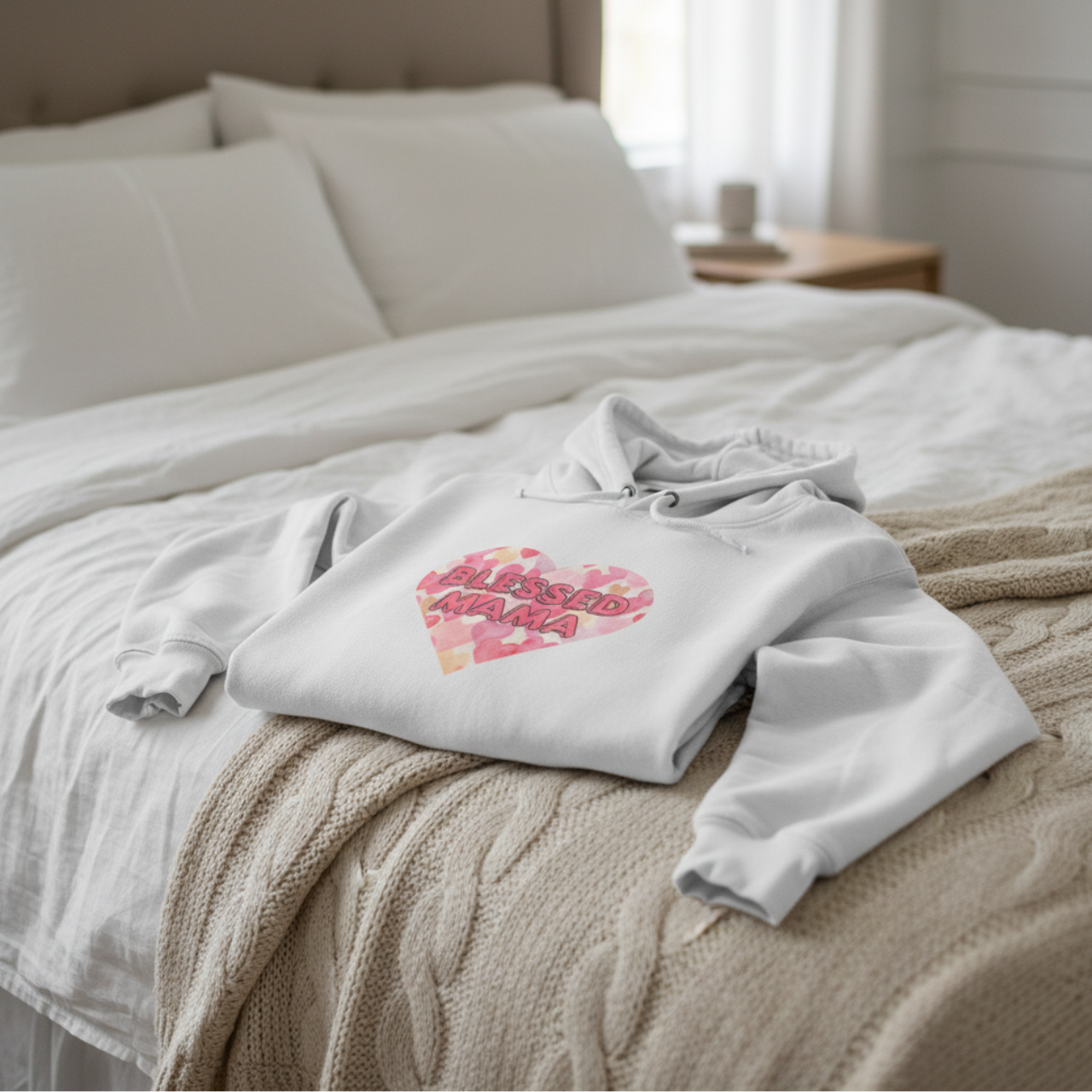 Blessed Mama Hoodie | Cozy Fleece Sweatshirt for Moms, Heart Design, Mother’s Day Gift, Warm &amp; Stylish Hoodie for Women product thumbnail image