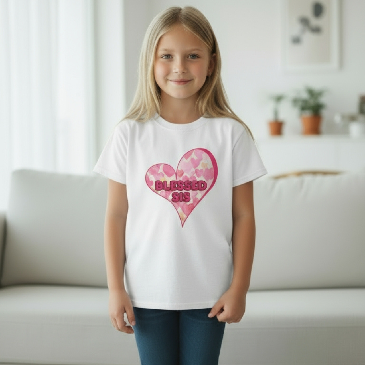Blessed Sis Youth Short Sleeve Tee, Cute Gift, Sister T-shirt, Celebration Outfit, Birthday Gift, Everyday Wear product thumbnail image