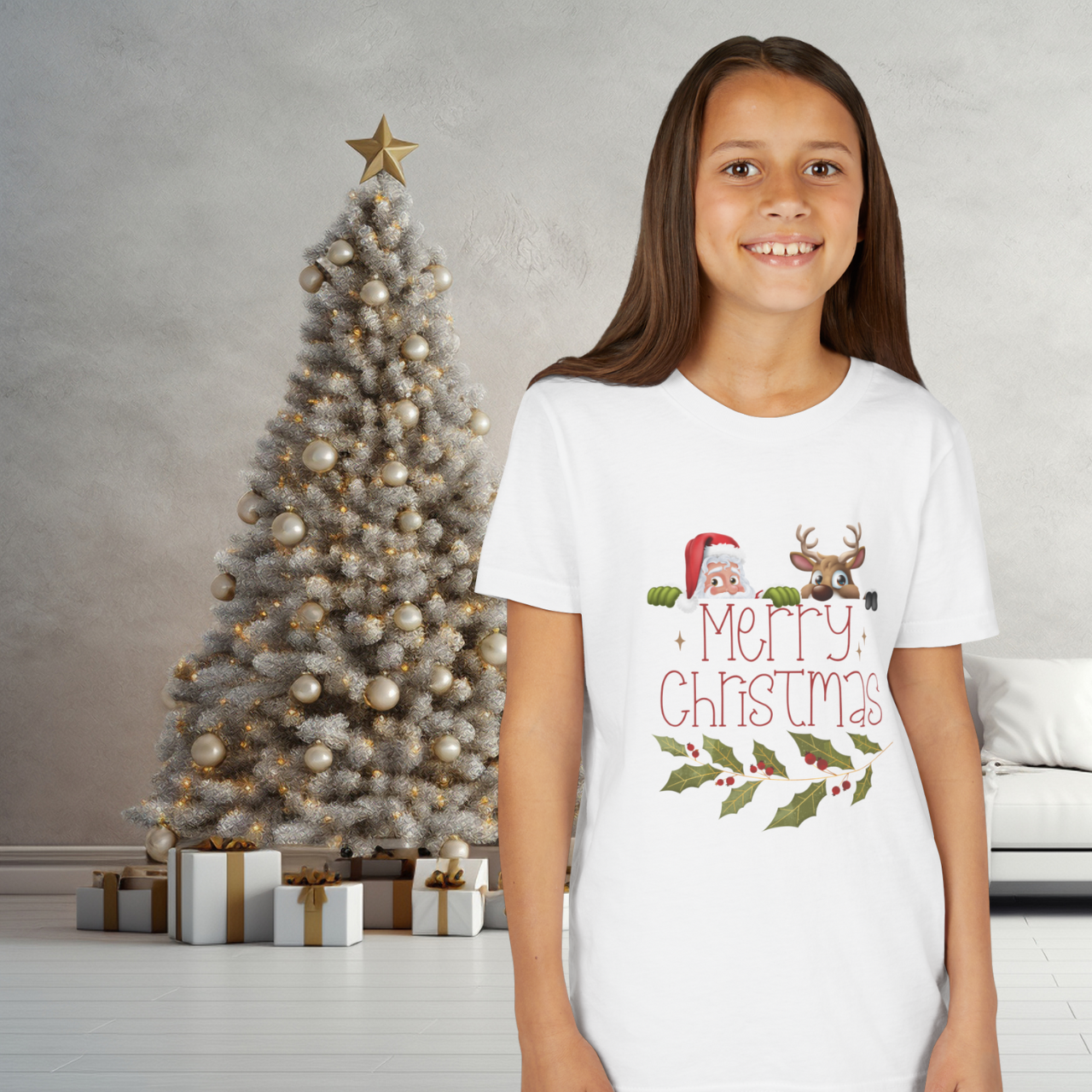 Christmas Kids and Matching Family Tee, Merry Christmas Shirt, Holiday Gift for Youth Boys and Girls, Cute Xmas Clothing product thumbnail image